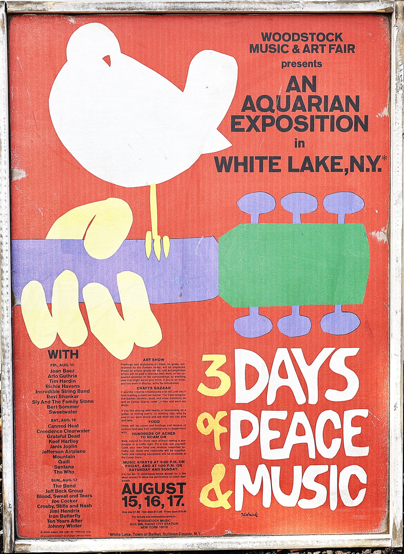 Wood Printed Sign WOODSTOCK An Aquarian Exposition in White Lake NY. 3 Days of Peace and Music, Love (1 of 5)