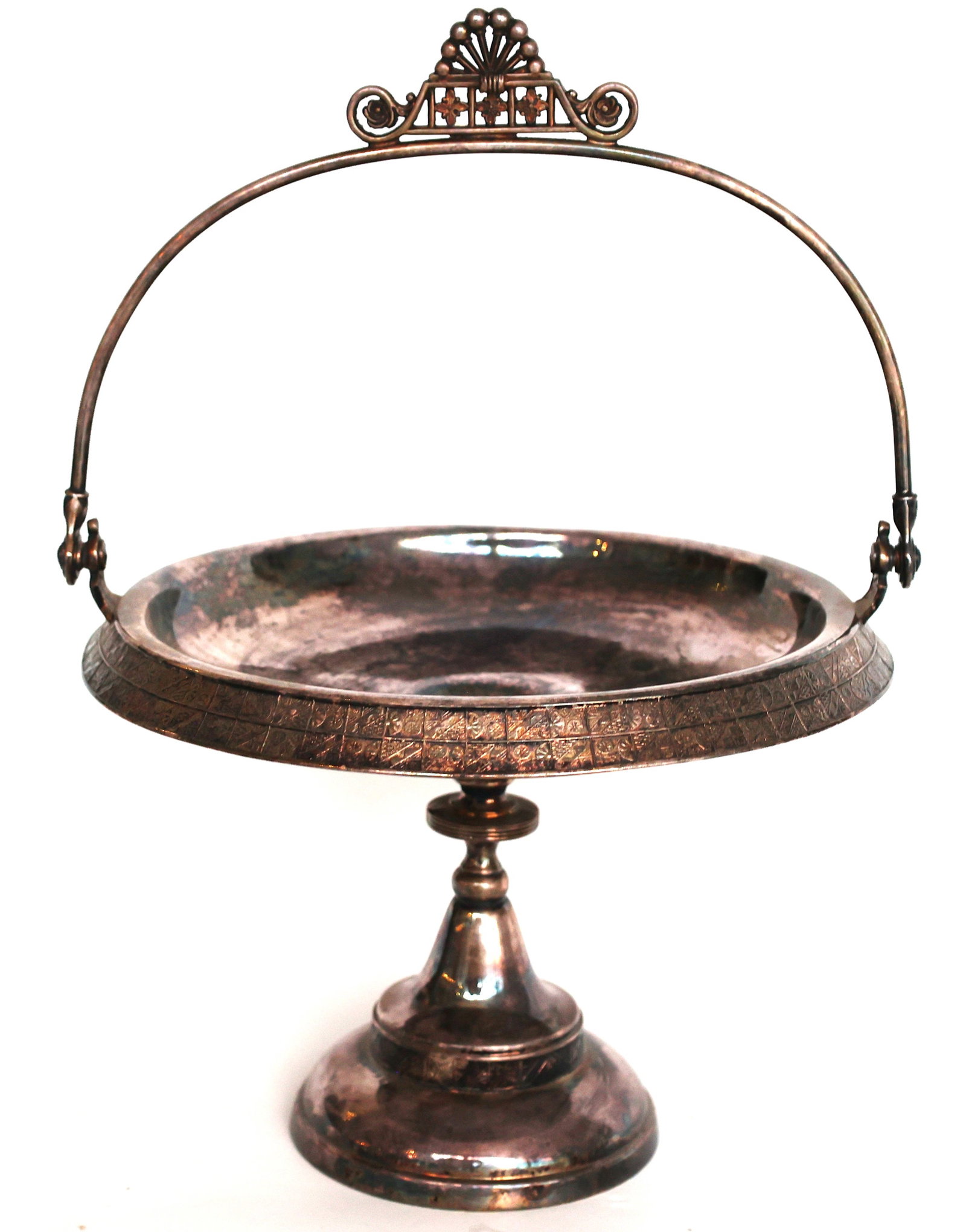 1880s Aesthetic Movement Silver Plate Basket on Pedestal Base with Handle (1 of 9)