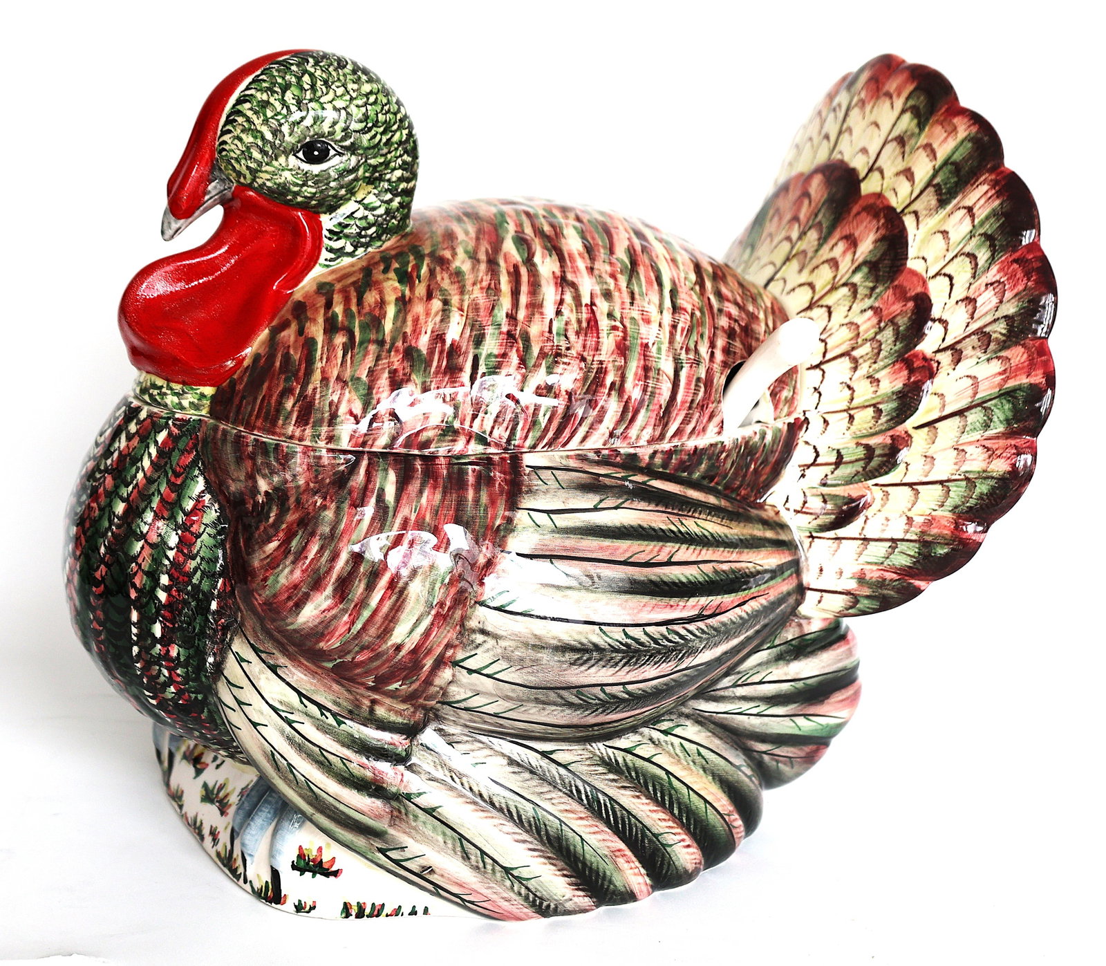 Vintage Italian Ceramic Turkey Figure Tureen Hand Painted with Ladel (1 of 6)