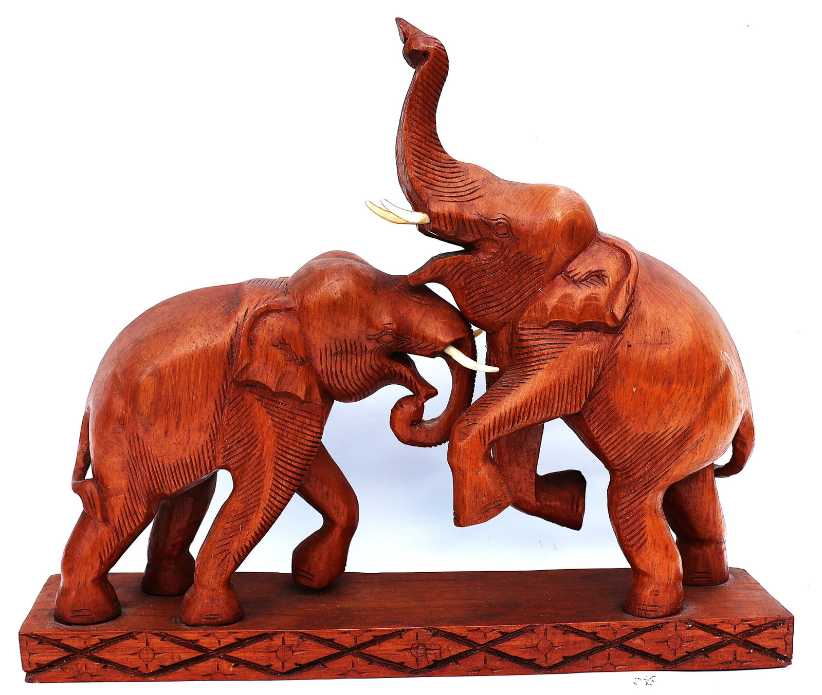 vintage hand-carved wooden sculpture features two elephants in a dynamic "fight or play" (1 of 8)