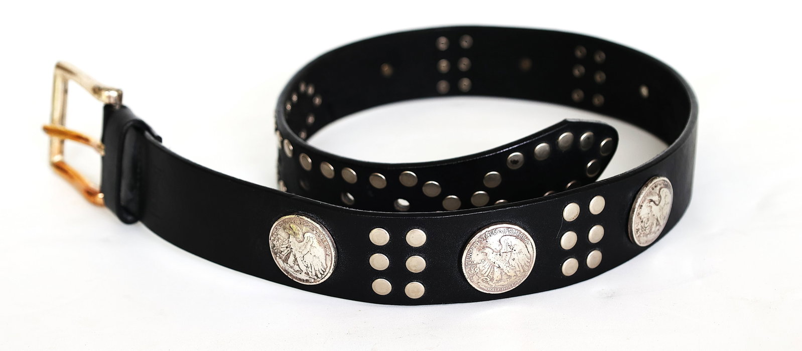 Black Leather Belt with 6 American Silver Dollar Coins (1 of 7)