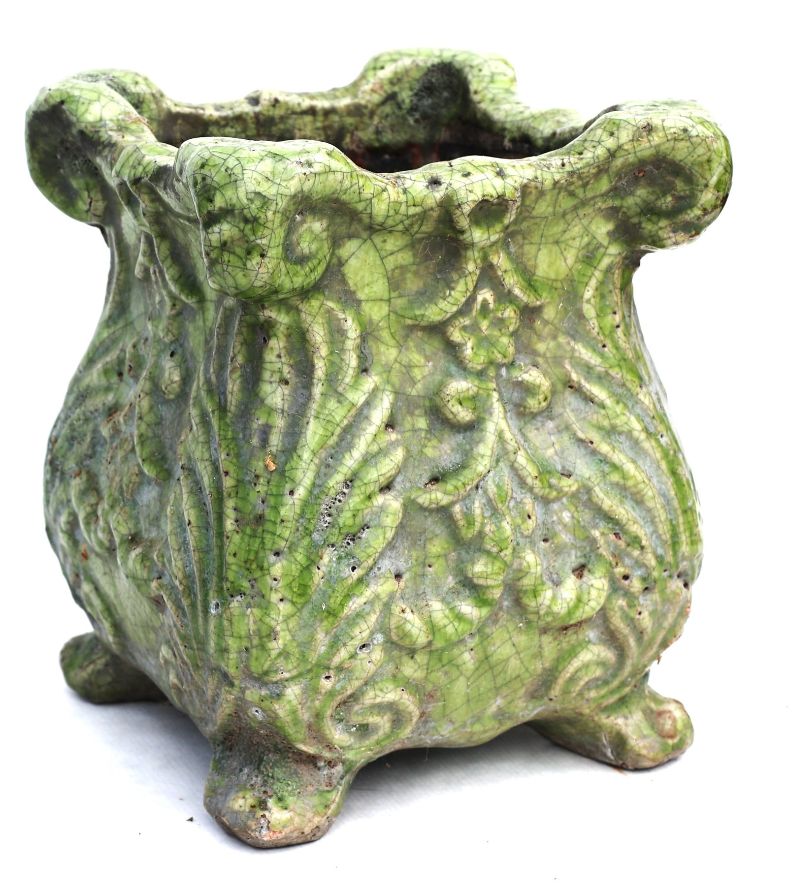 French Majolica Planter Green Glaze 10 In. Height x 8 in. Wide (1 of 4)