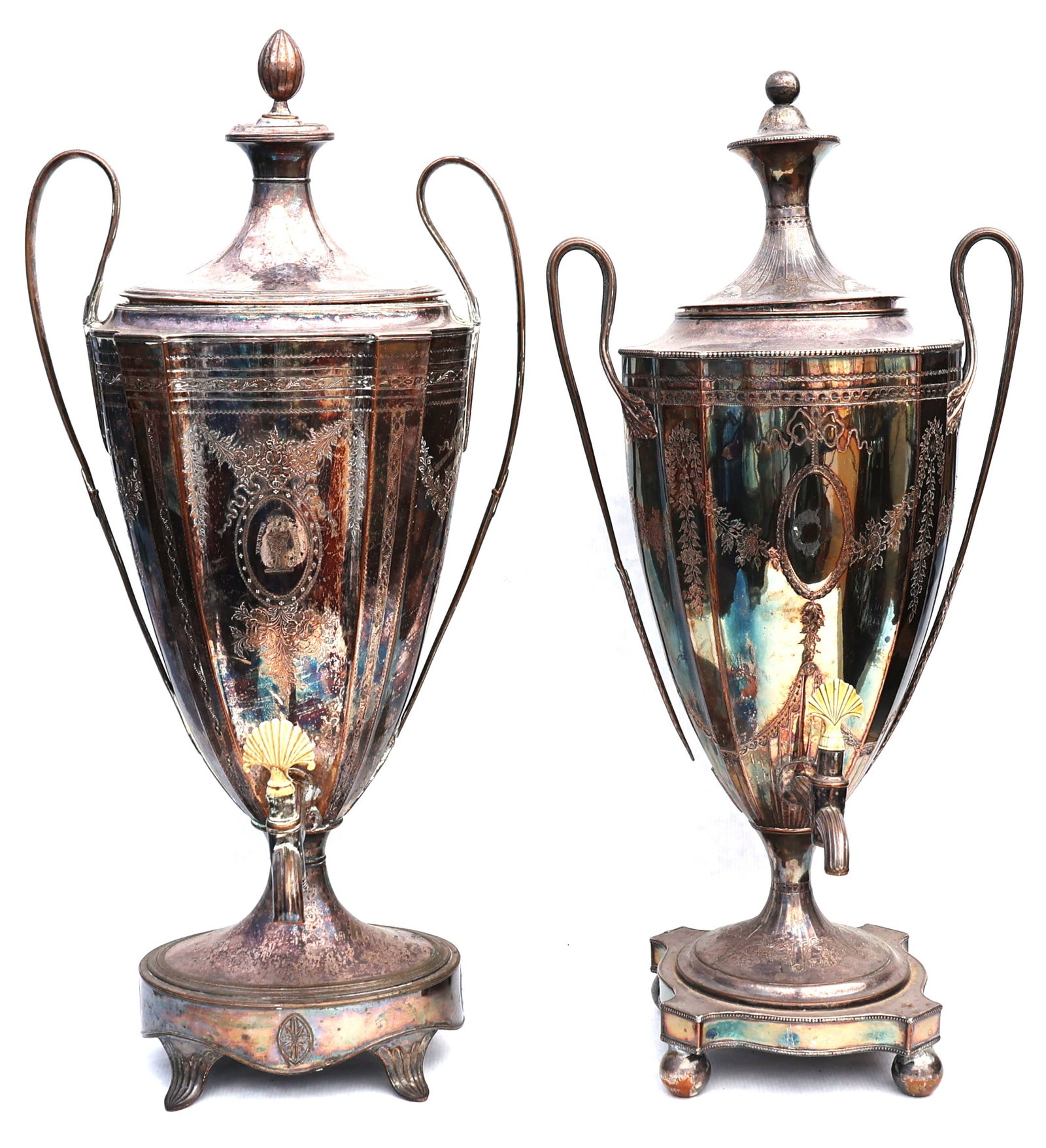19th-century Old Sheffield silver-plated hot water urns, similar to those used in the early White H (1 of 6)