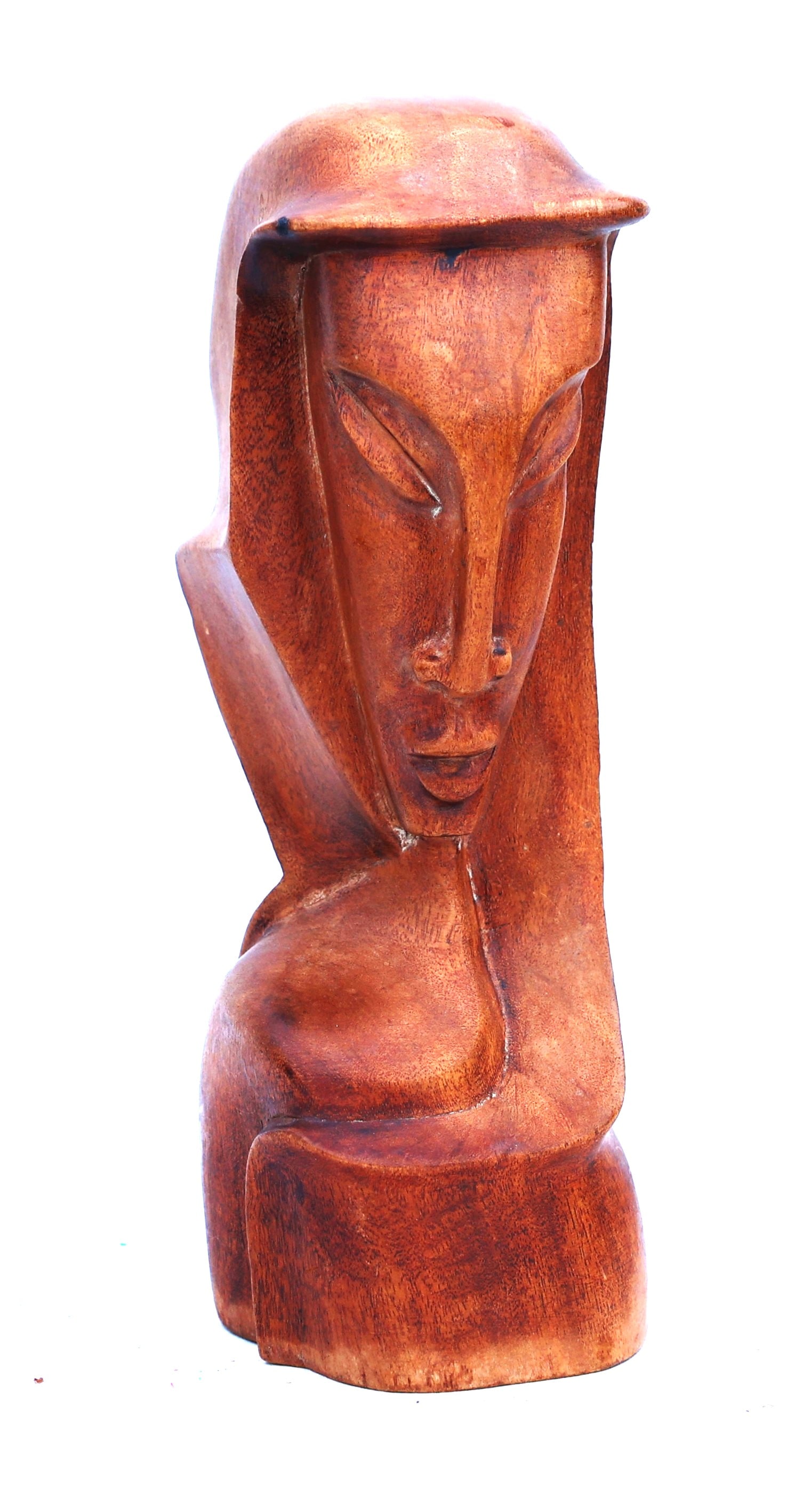 Signed CLAUDAY Madonna bust is a hand-carved wooden sculpture: Size: 11 in. height x 3 3/4 in wide ; Signed CLAUDAY Madonna bust is a hand-carved wooden sculpture