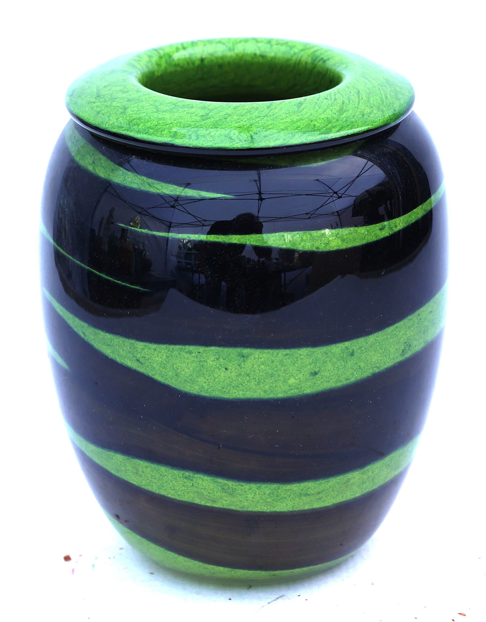Mid-Century Modern Quality Art Glass Vase Green and Black (1 of 4)