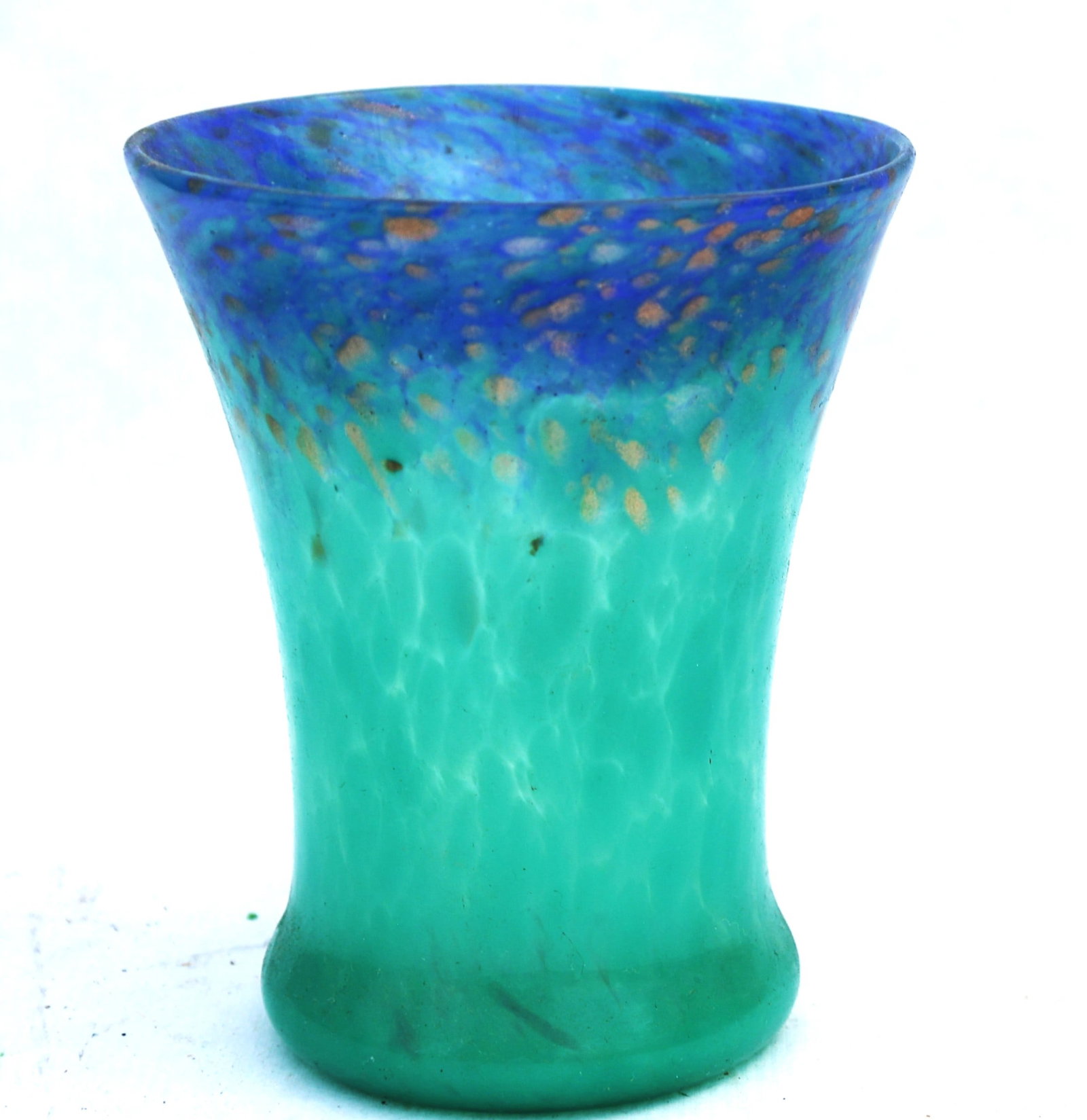 vibrant speckled pattern in shades of blue and green art glass vase (1 of 4)