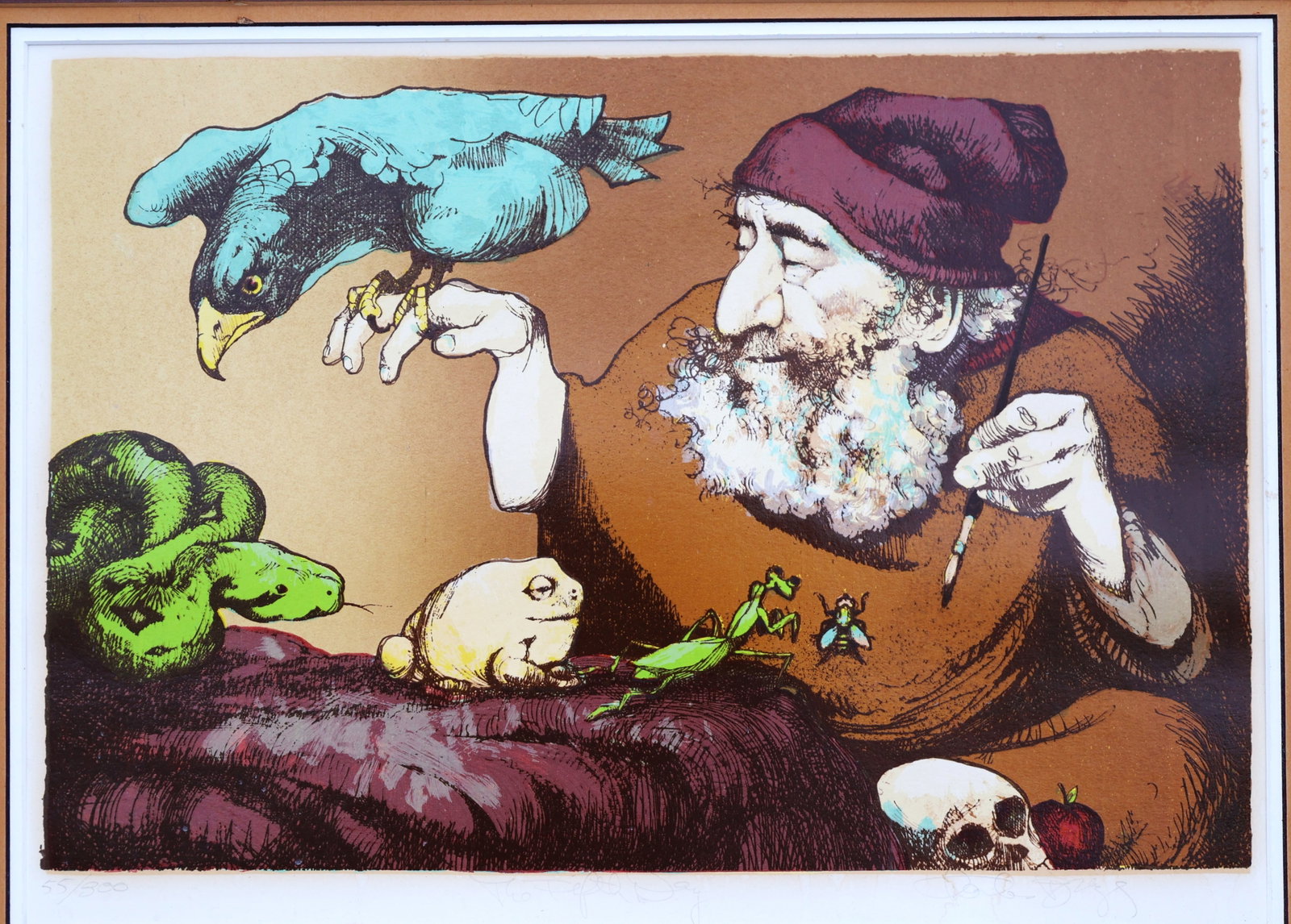 caricature etching entitled "The Fifth Day" by American artist Charles Bragg, created circa 1970.The (1 of 6)