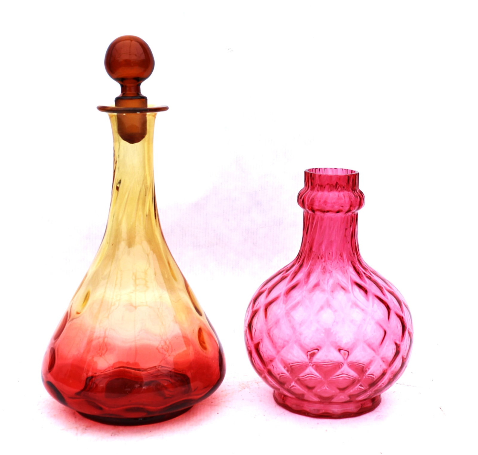These items are likely antique Amberina and Cranberry glass pieces, featuring a coin dot or thumbpri (1 of 4)