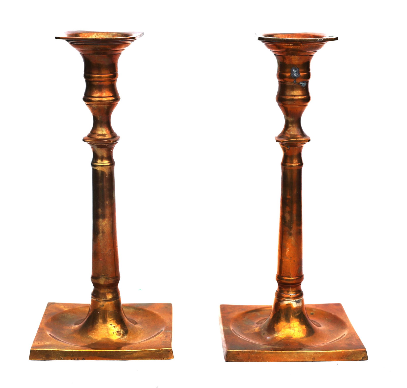 Pair Classical Tall Brass Candlesticks: Size: 9 1/4 in. height x 4 in. base ; Pair Classical Tall Brass Candlesticks