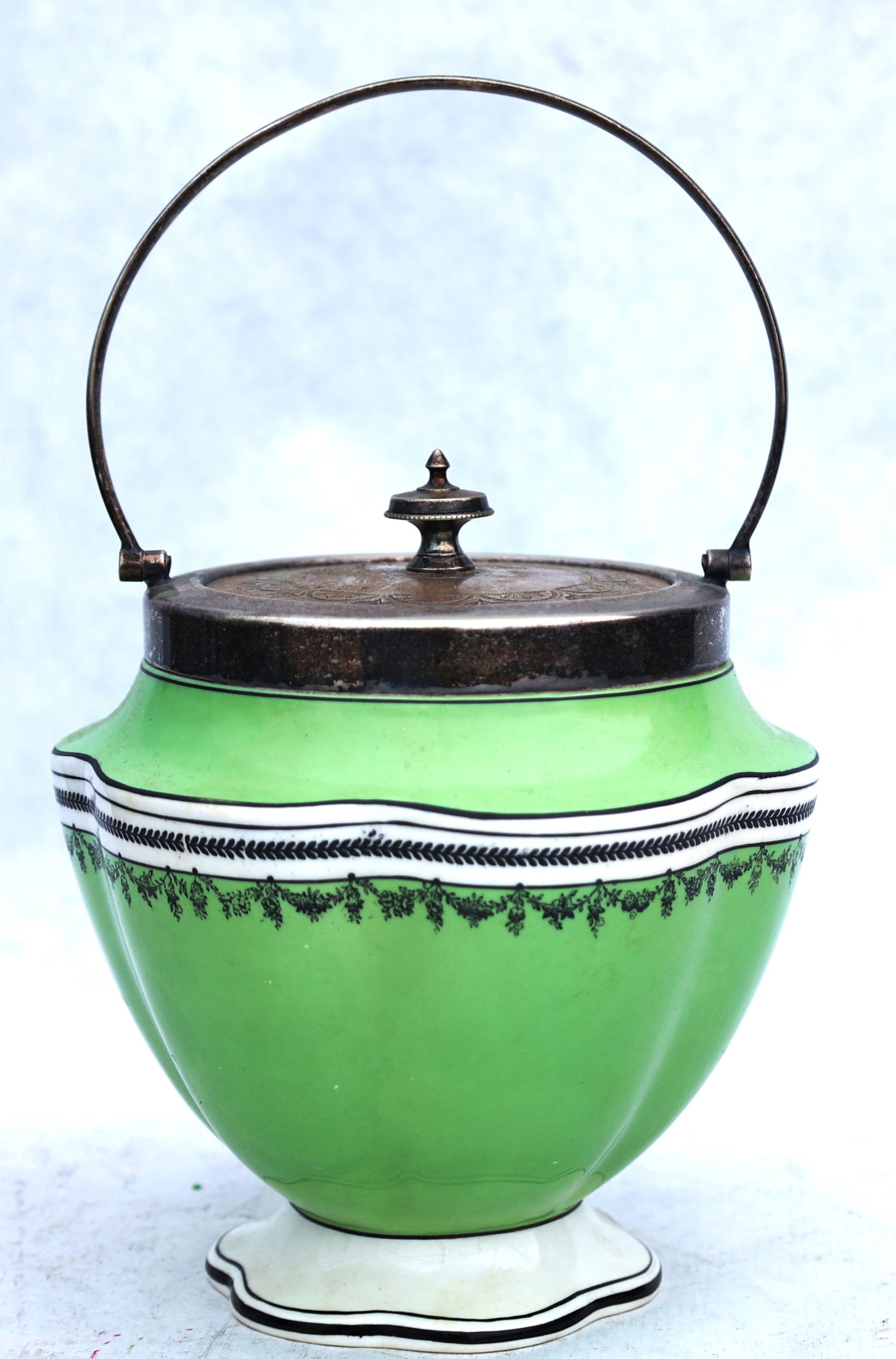 Cresent England Porcelain Bisquit Jar with Silver Plate Cover and Handle (1 of 5)