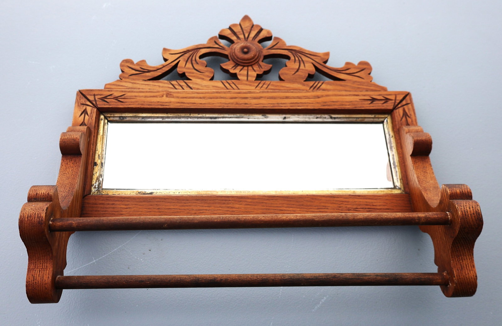 Victorian Oak Wall Mount Tie Rack with Mirrored Back (1 of 5)