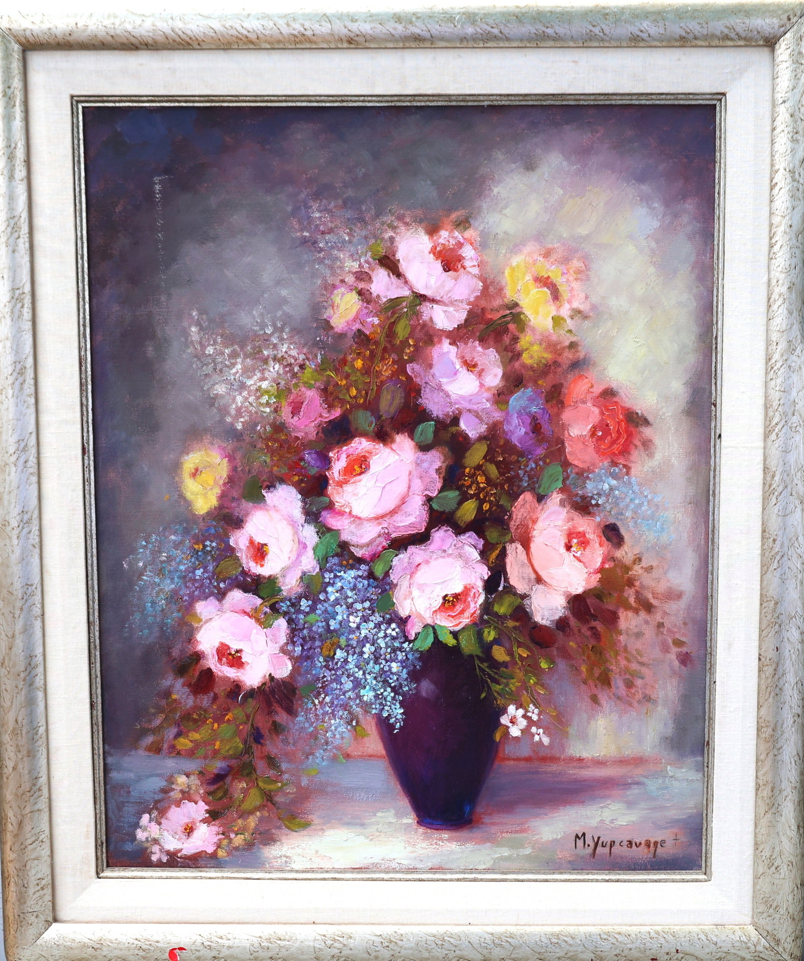 M Yupcavage, Oil on Canvas Painting Still Life Flowers in Vase, Signed and Framed (1 of 5)