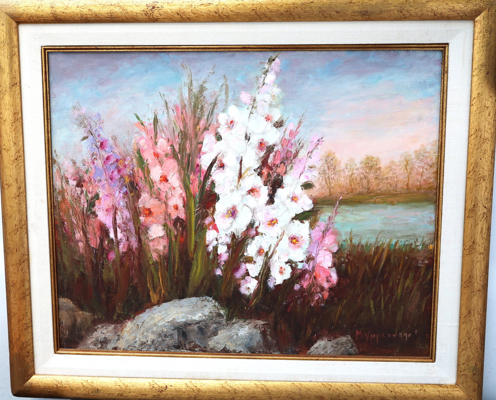 M Yupcavage, Oil on Canvas Painting Still Life Wild Flowers at River Edge, Signed and Framed (1 of 8)