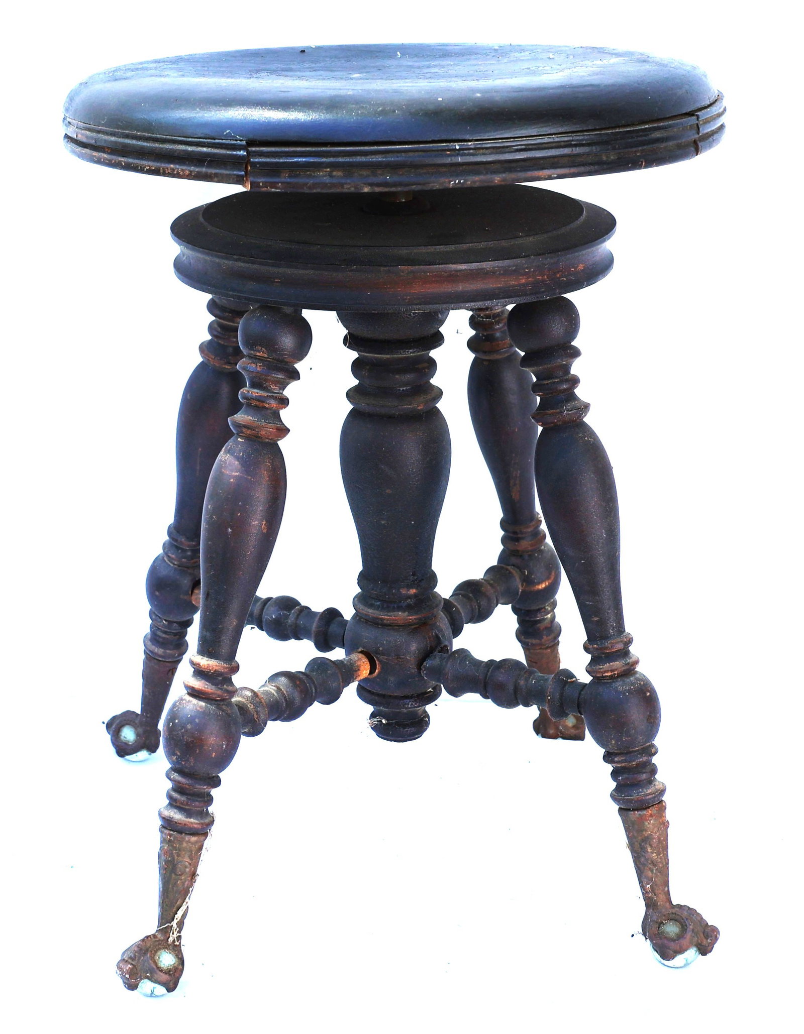 Antique adjustable piano stool, featuring claw-and-ball feet , needs some tightening (1 of 5)