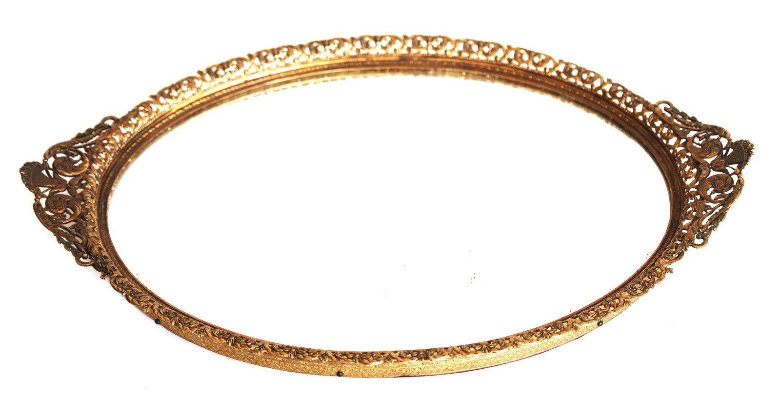 Vintage Brass Frame Oval Vanity Mirrored Dresser Tray (1 of 6)