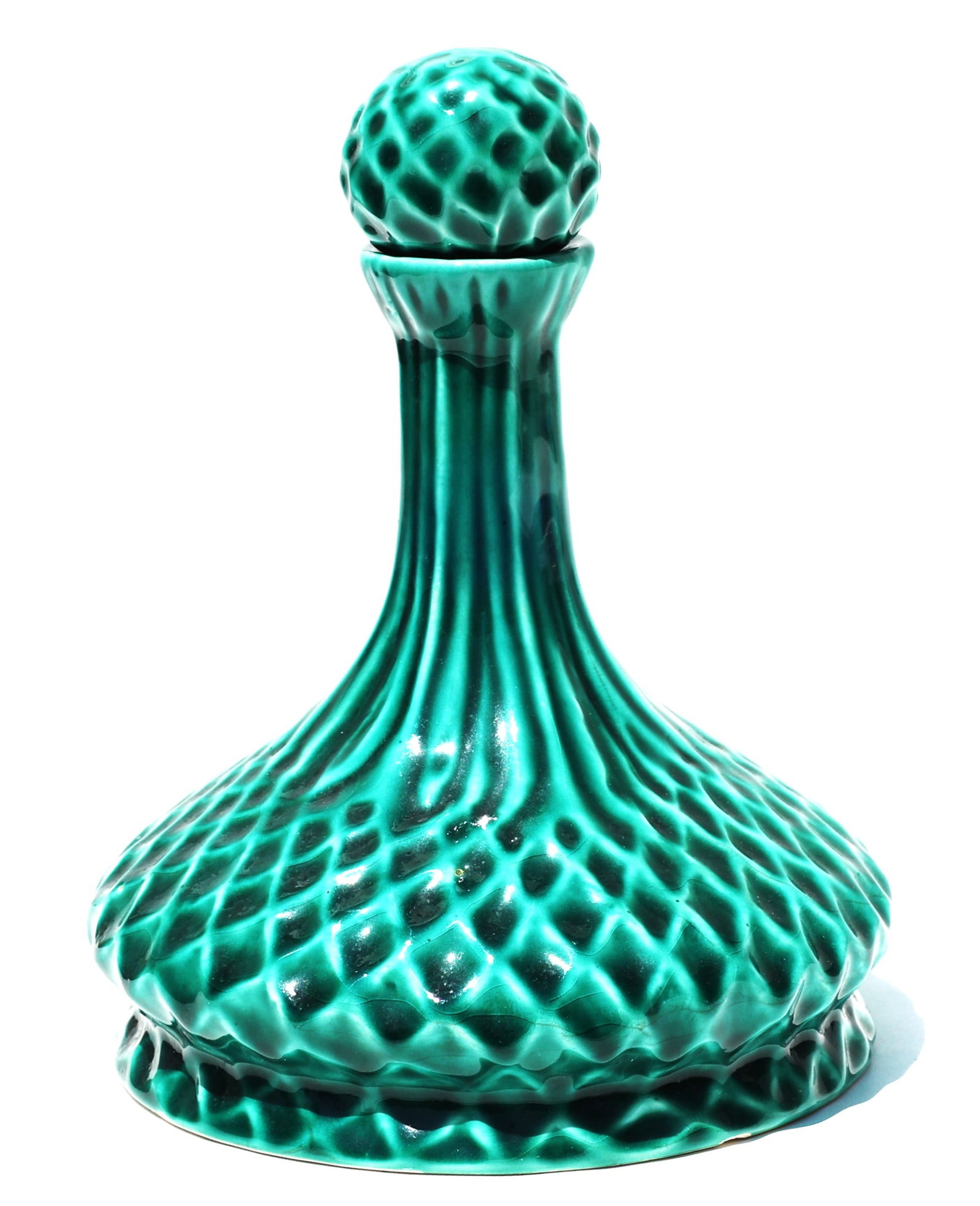 Signed GiGi, Green Ceramic "Genie Bottle" Decanter with Stopper (1 of 4)