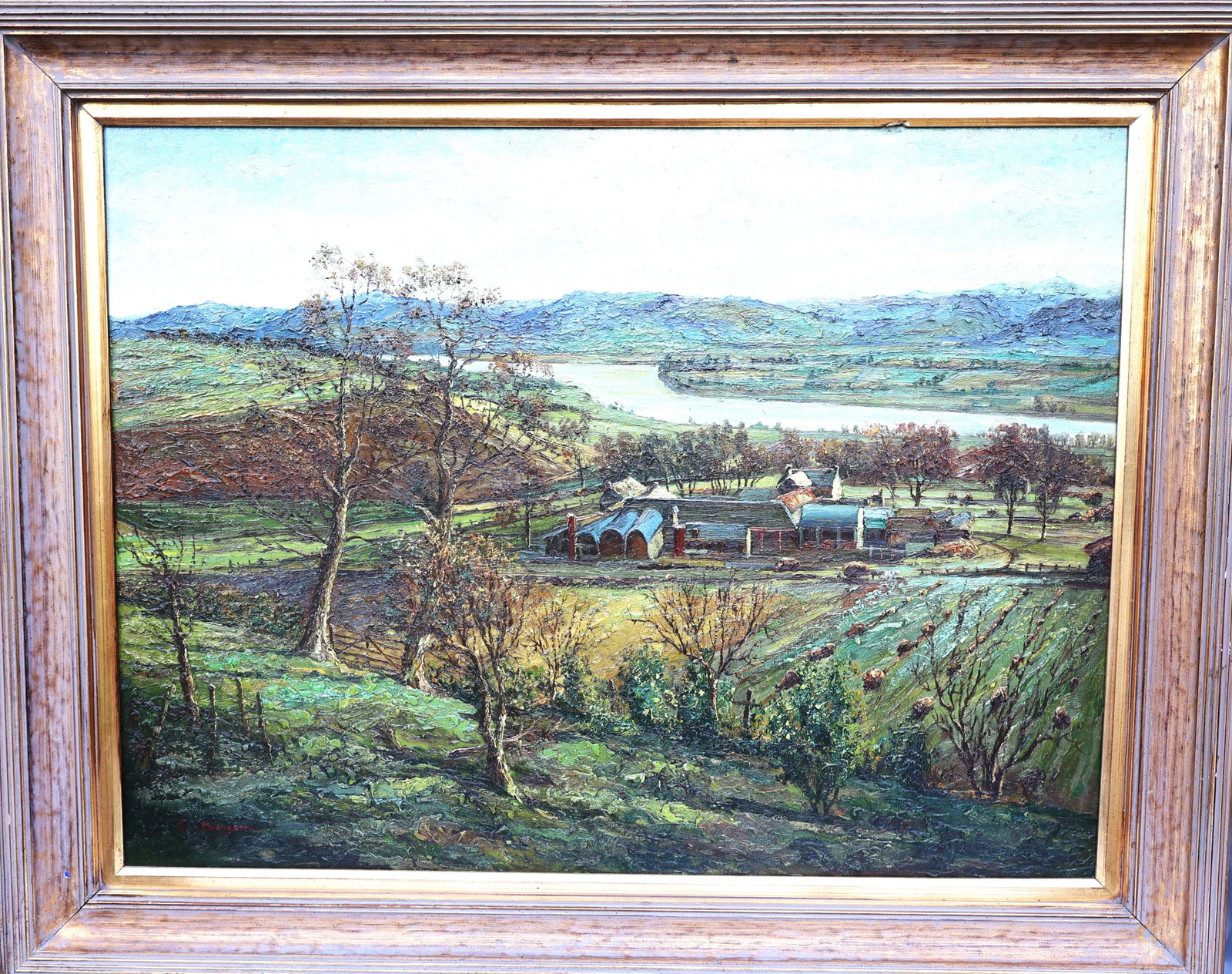 G Bassato, High Quality Oil Painting rural farm set against a river, oil on canvas, signed (1 of 11)
