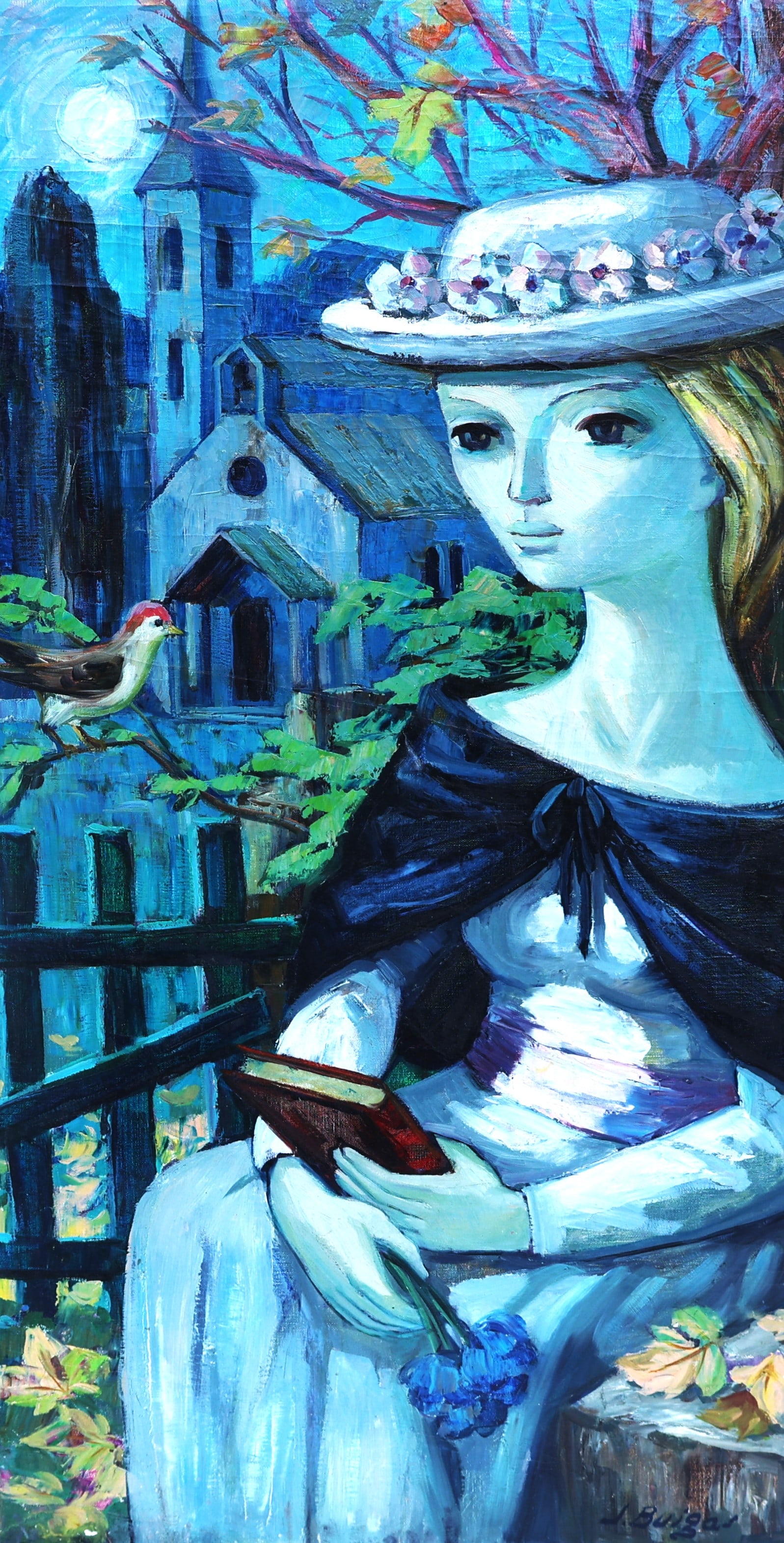 Spanish artist Jose Buigas, born in 1927. Seated Woman Holding a Book (1 of 8)