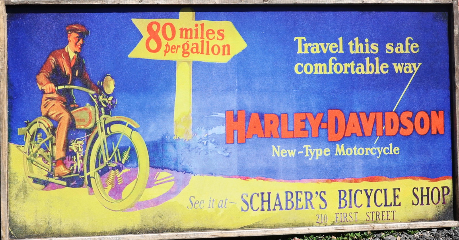 Wood Wall Art: Harley-Davidson Advertising a "New-Type Motorcycle" 80 Miles Per Galloon (1 of 5)