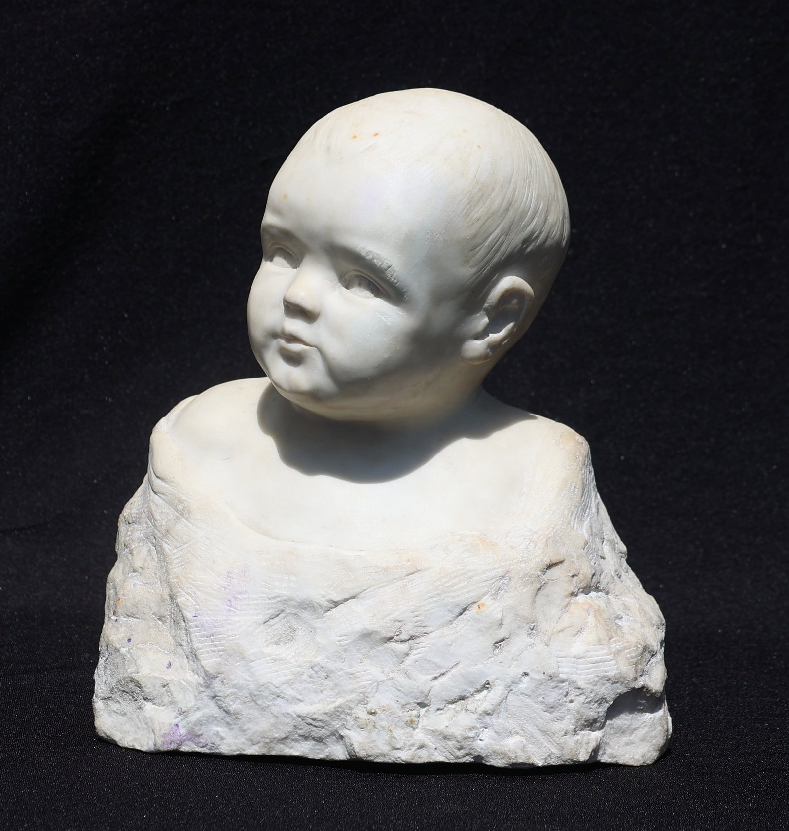 white marble sculpture likely depicts a child's head, resembling works by artists like Jules Dalou (1 of 8)