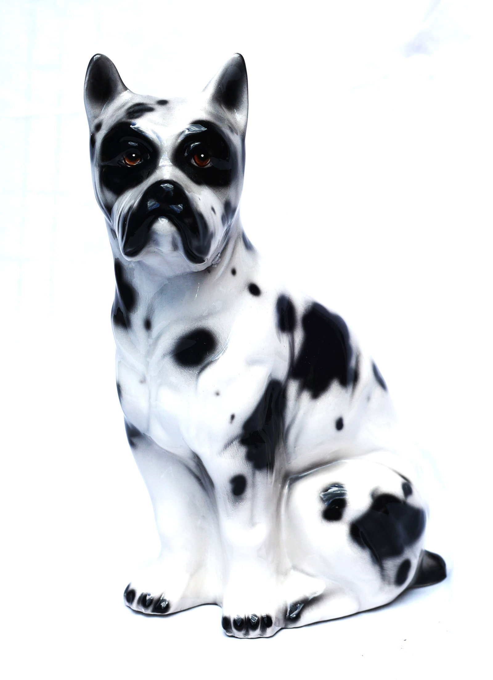 Intrada Italy French Bulldog ceramic sculpture featuring a detailed black and white spotted design (1 of 8)