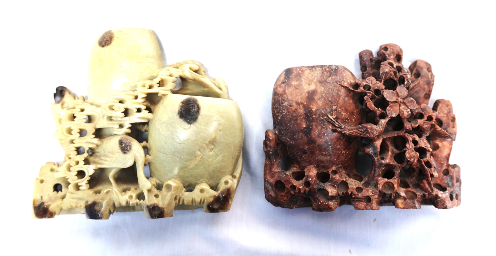 antique Chinese soapstone carvings, which were commonly used for decorative objects like brush pots (1 of 6)