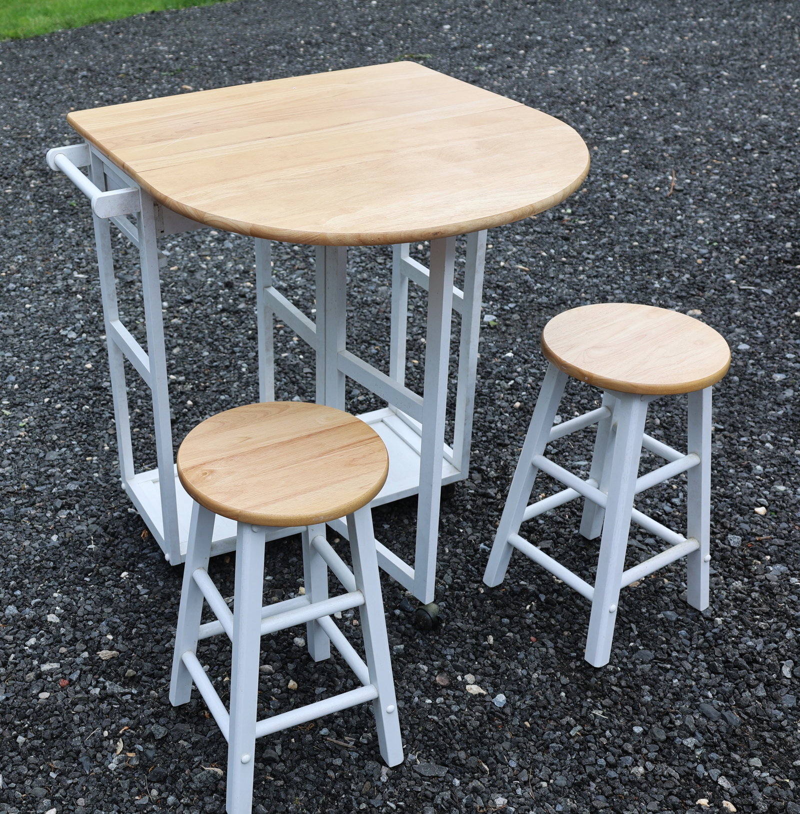 3-piece breakfast cart set features a white frame with a natural wood finish drop-leaf top (1 of 3)