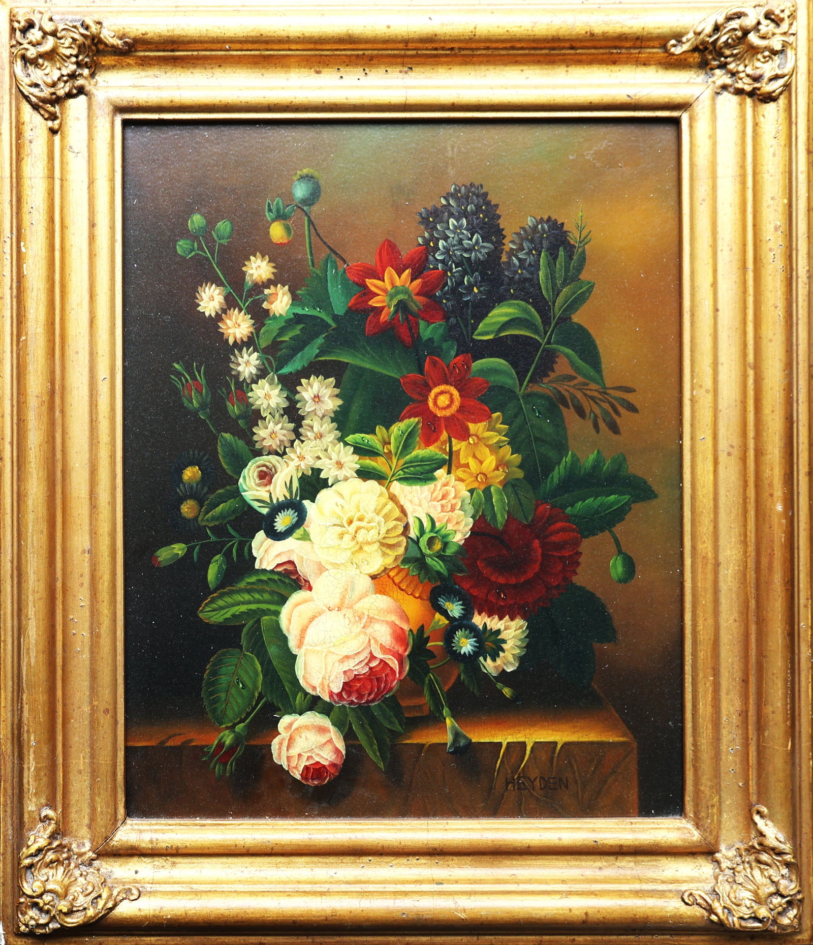 Carl [Karl] Heyden 1845 - 1933, Flemish Still Life Oil on Canvas Painting, Signed, Gold Frame: Size: 20 in. x 16 in.; outer frame 27 in. x 23 in. ; Carl [Karl] Heyden 1845 - 1933, Flemish Still Life Oil on Canvas Painting, Signed, Gold Frame.