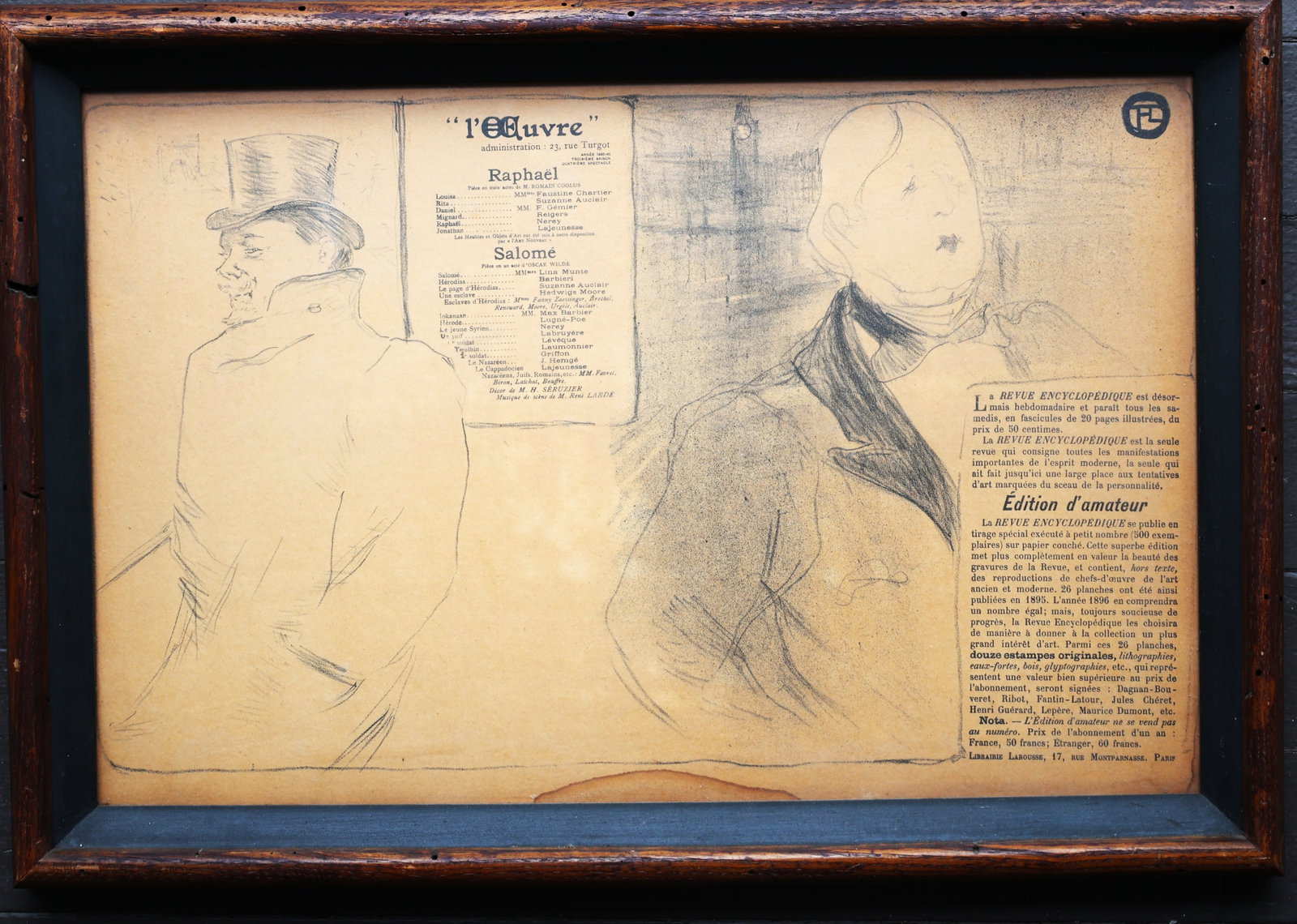 1896 lithograph program for the plays Raphaël and Salomé created by artist Henri de (1 of 6)