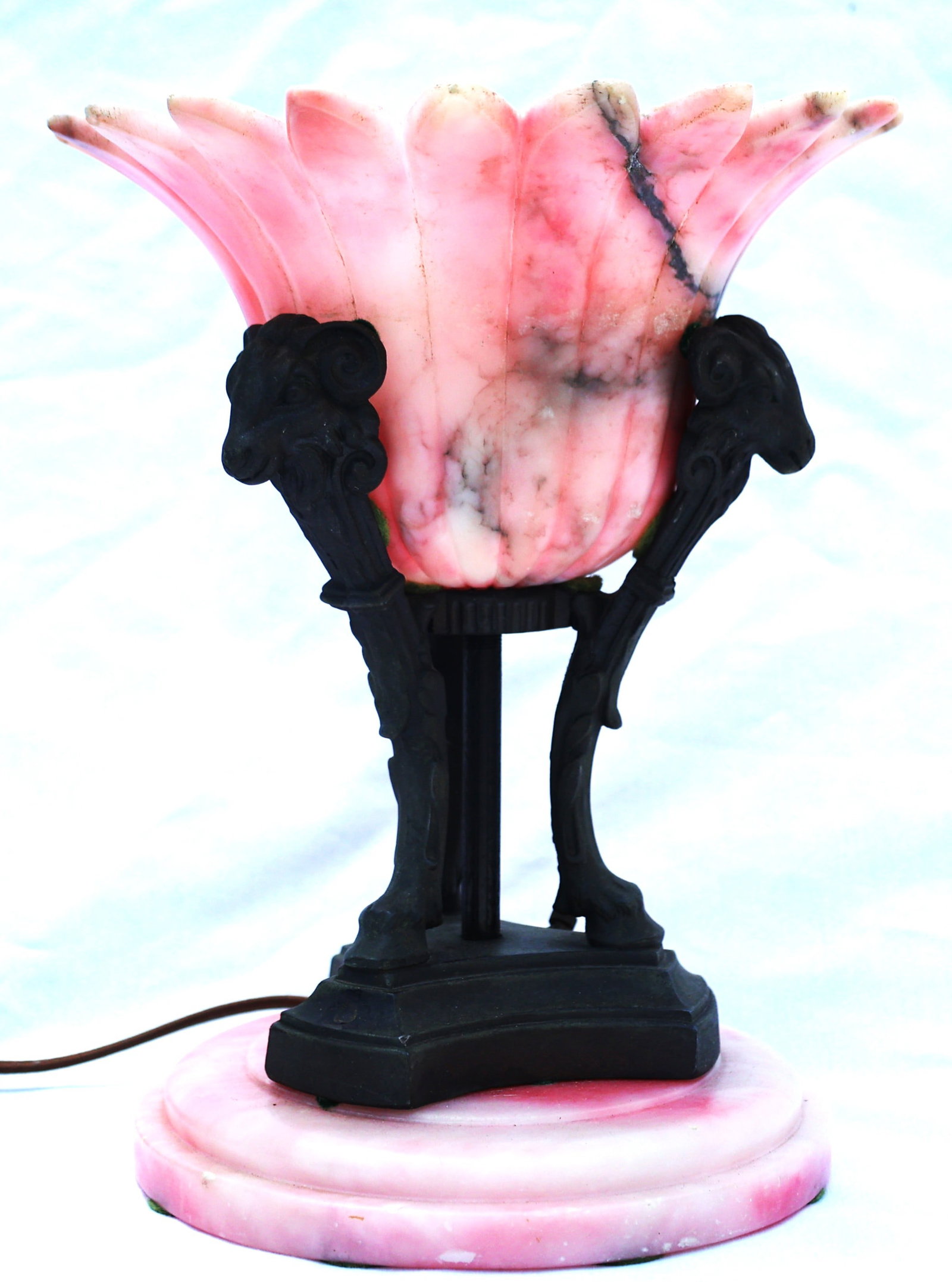 Pink Alabaster Accent Lamp with Ram's Head Supports (1 of 6)