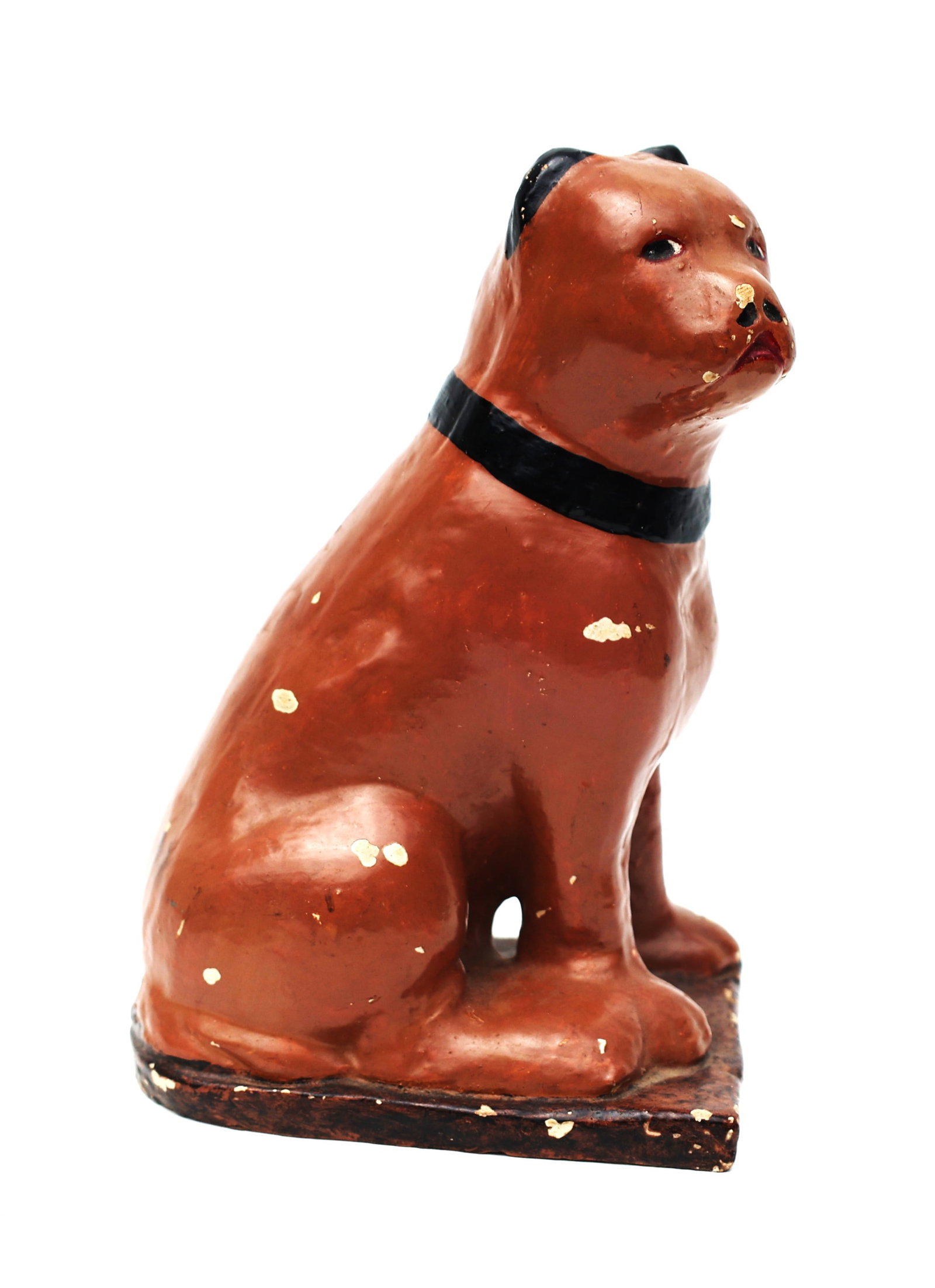 vintage item is a brown ceramic boxer dog bank with a black collar and visible paint wear (1 of 7)
