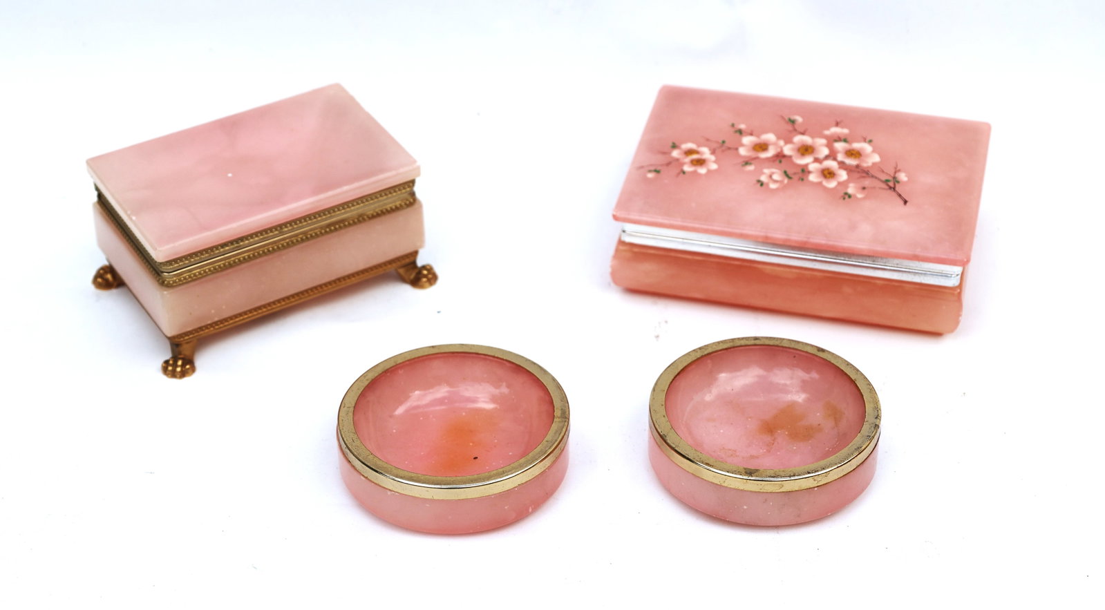 4 Piece vintage Italian jewelry trinket boxes crafted from pink alabaster stone (1 of 4)