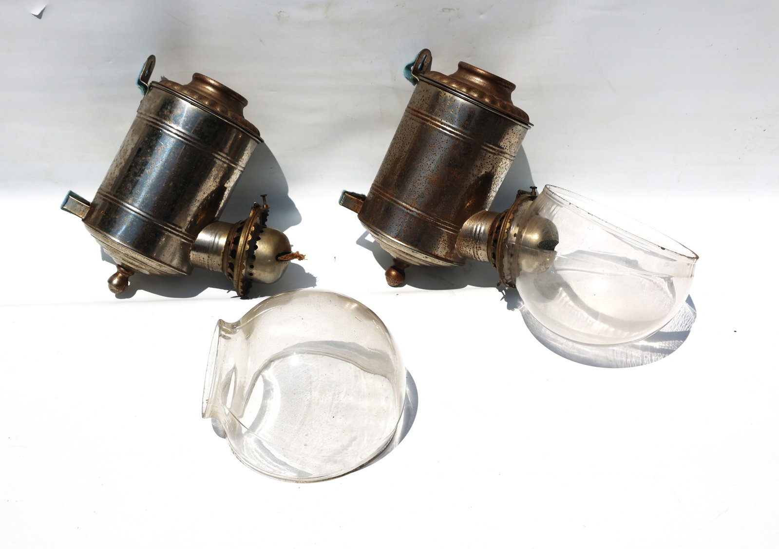 Pair The Angle Lamp Co. Wall Hanging Oil Lamps, Glass Shades (1 of 5)