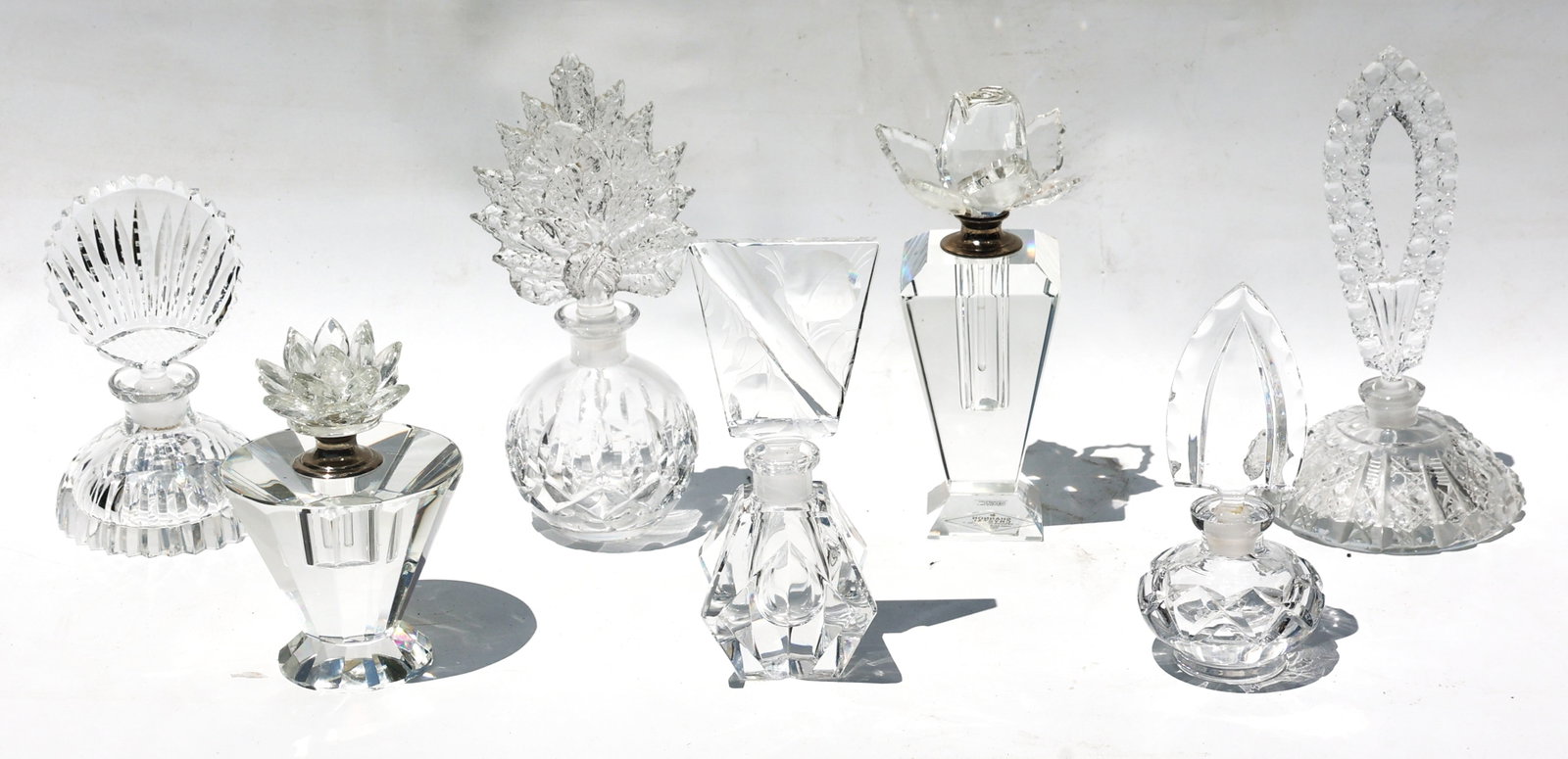 7 Pieces vintage Czech crystal perfume bottles, likely from the early-to-mid 20th century.The set i (1 of 4)
