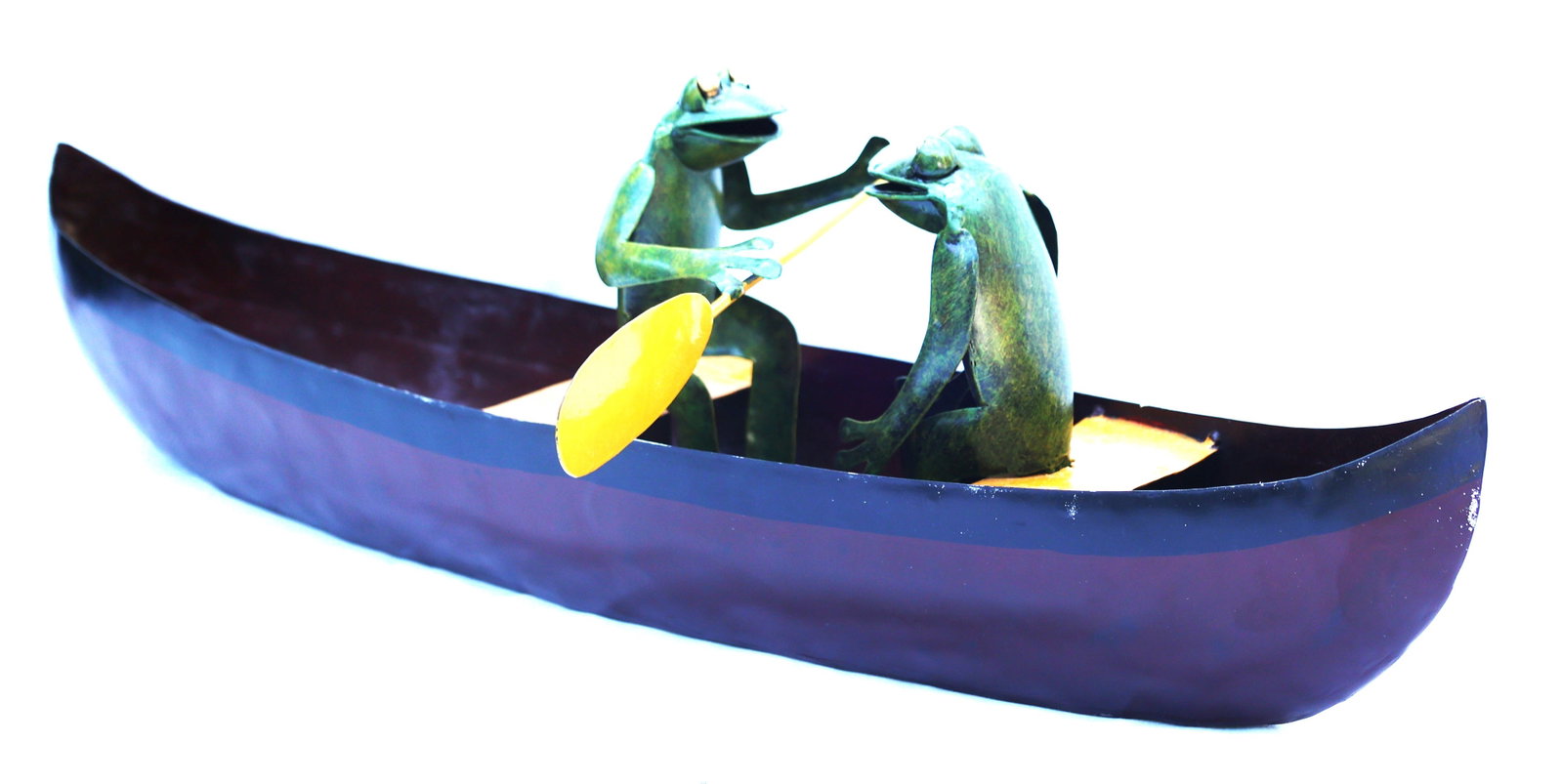 Rowboat Picnic Garden Sculpture, a cast aluminum statue featuring two frogs in a canoe (1 of 5)