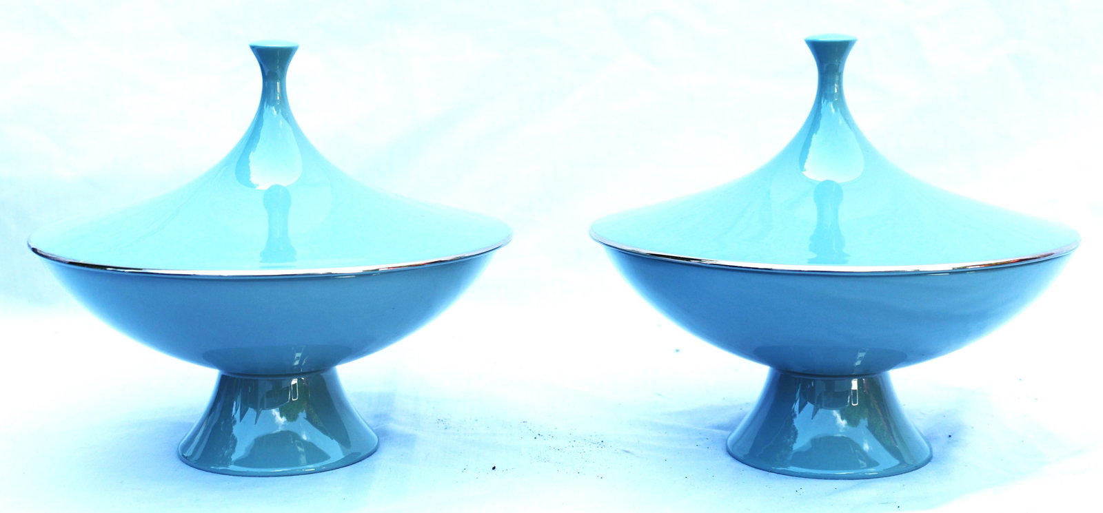 2 vintage Lenox Beverly Collection pedestal candy dishes featuring a distinctive turquoise glaze an (1 of 6)