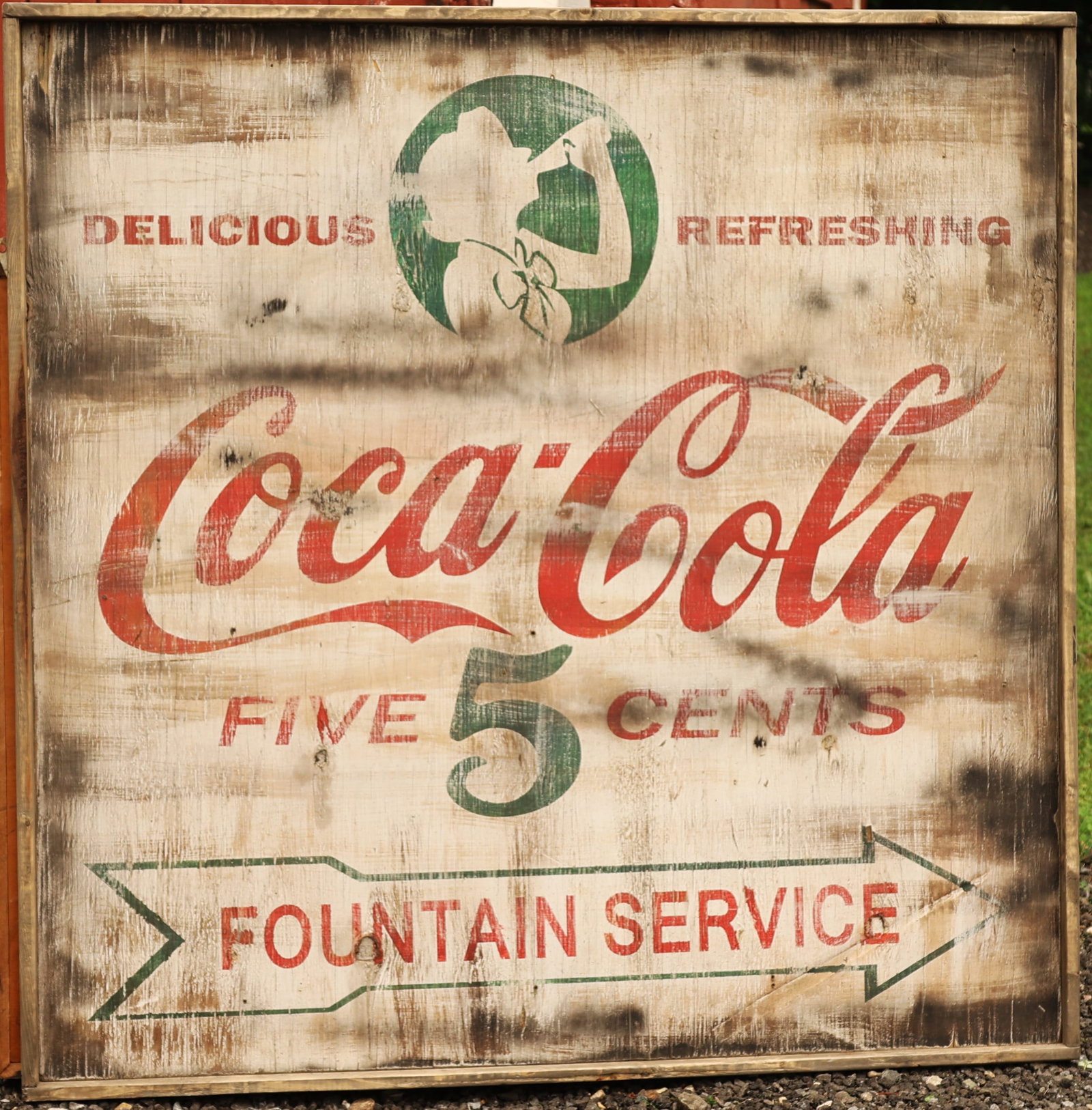 Vintage-style Coca-Cola Large wooden Sign Features Distressed Lettering and a "Fountain Service" (1 of 6)