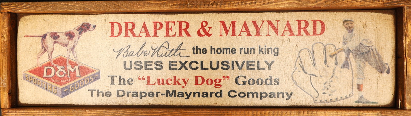 Novelty Wood Sign Draper & Maynard "Lucky Dog" sporting goods advertisement sign Babe Ruth (1 of 5)