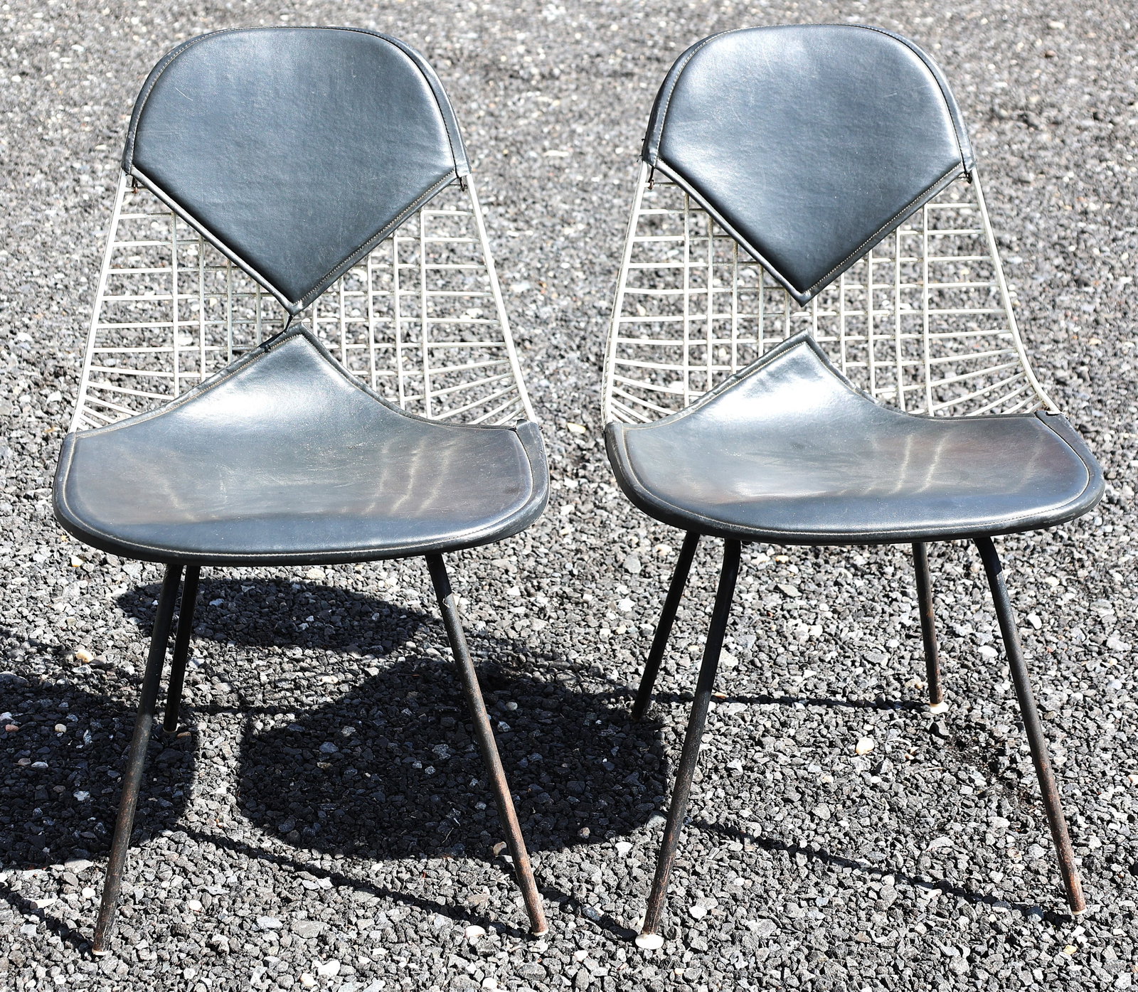 2 authentic mid-century modern Herman Miller Eames wire chairs the iconic "bikini" pad upholstery (1 of 5)