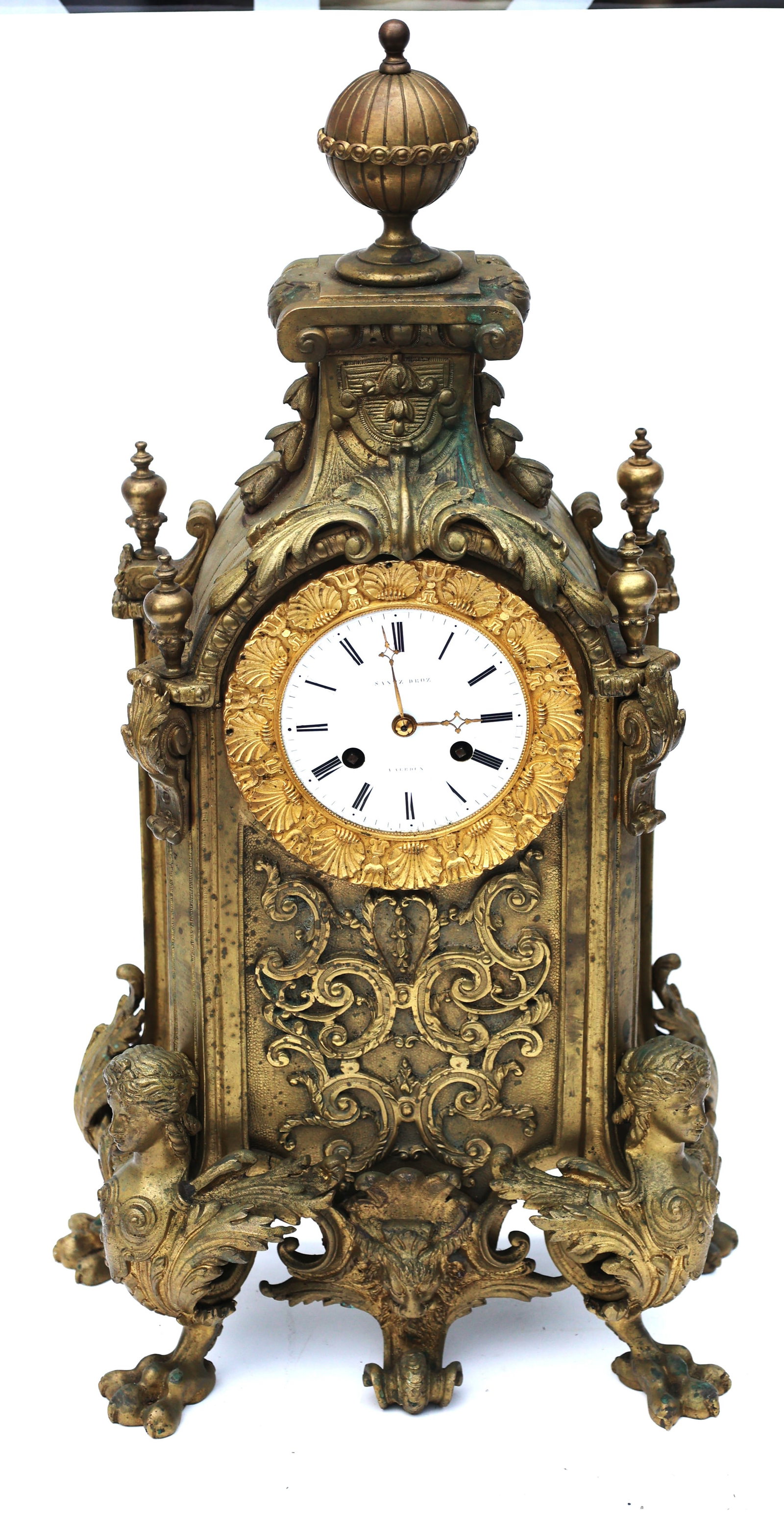 Quality late 19th-century French mantel clock, ornate gilt bronze, Ornate Detail 22 in. Height (1 of 11)