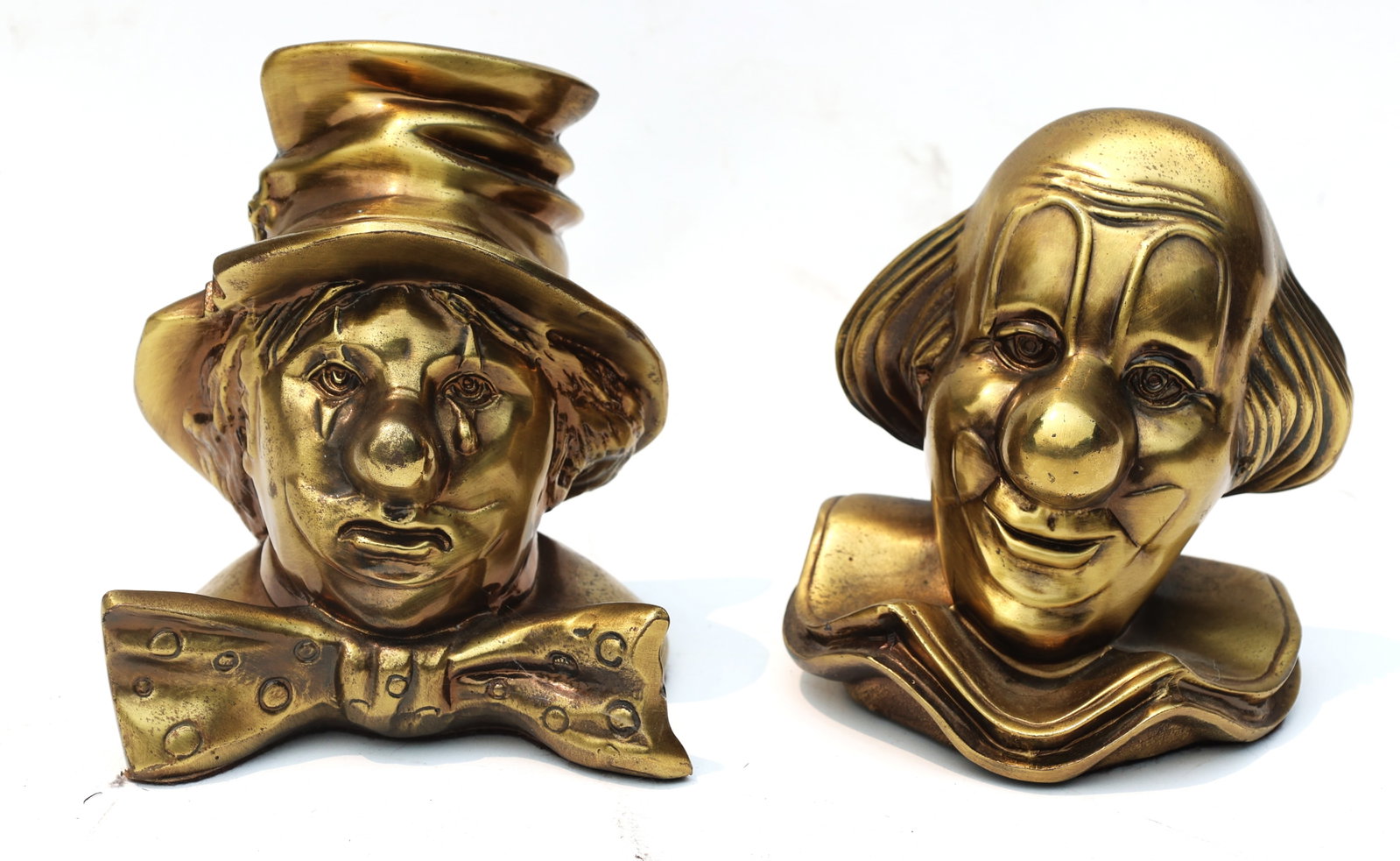 vintage brass clown bookends manufactured by PM Craftsman, featuring one happy clown and one sad clo (1 of 5)