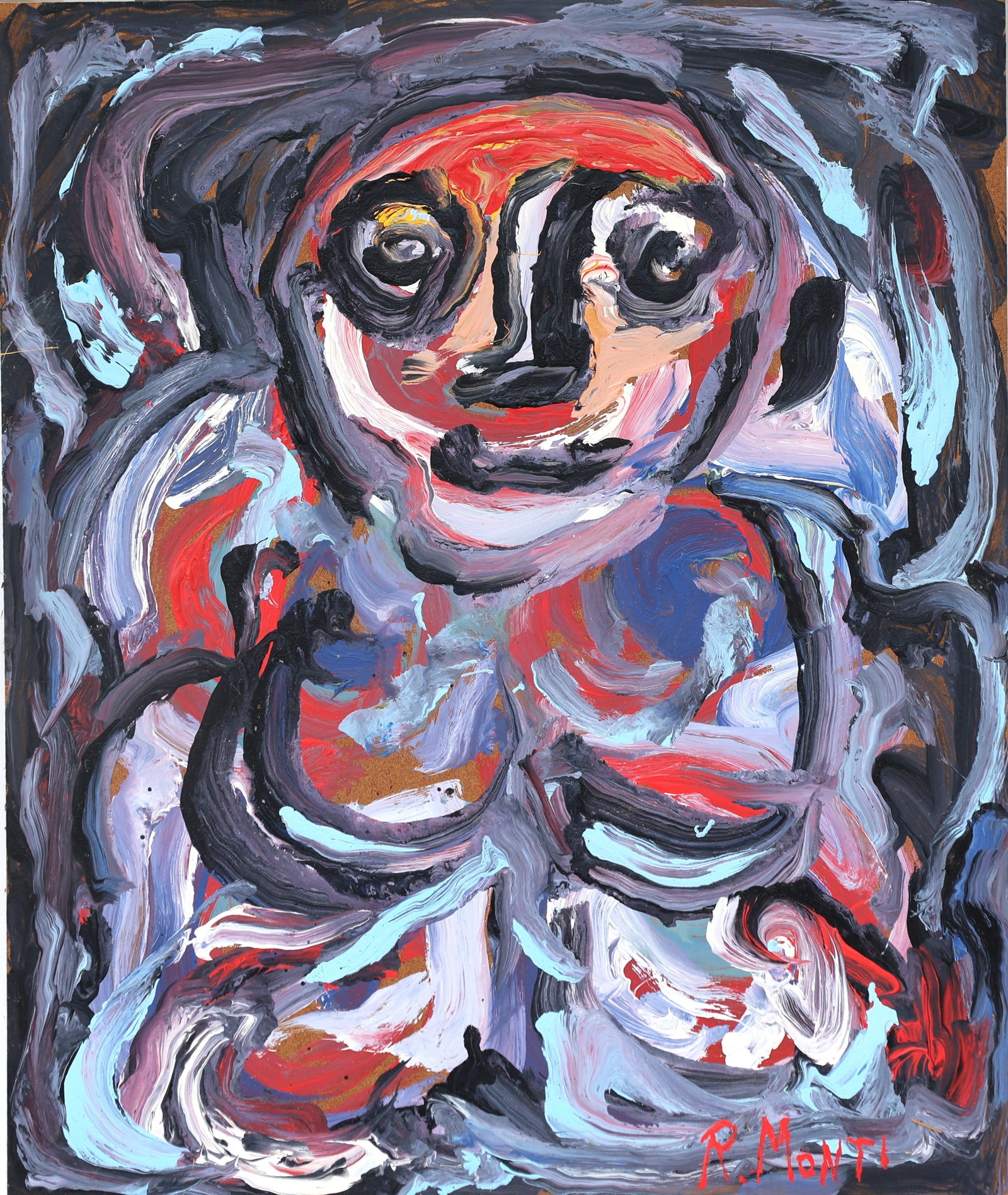 original abstract oil painting by American artist Rocco Monticolo "MONTI", Oil on Board (1 of 5)