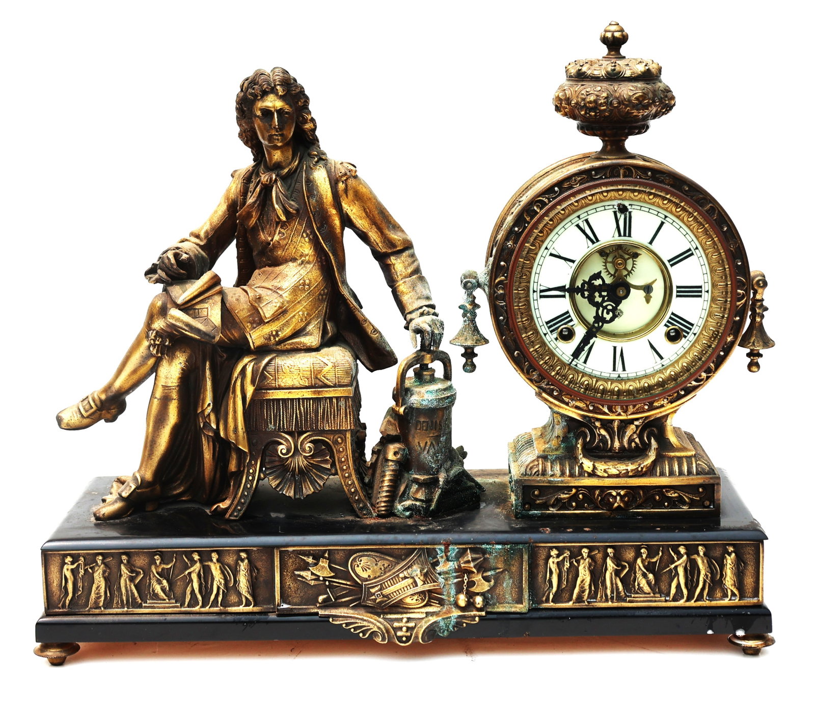 antique Ansonia Clock Co. "Denis Papin" figural shelf clock, manufactured in New York around 1894.Su (1 of 10)