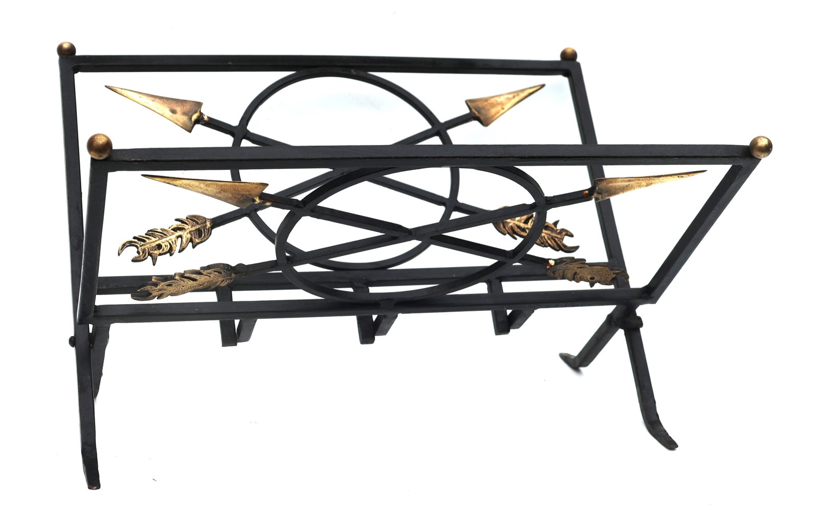 Neo-Classical Design Iron and Brass Folding Magazine Holder with Arrows and Brass Balls (1 of 5)