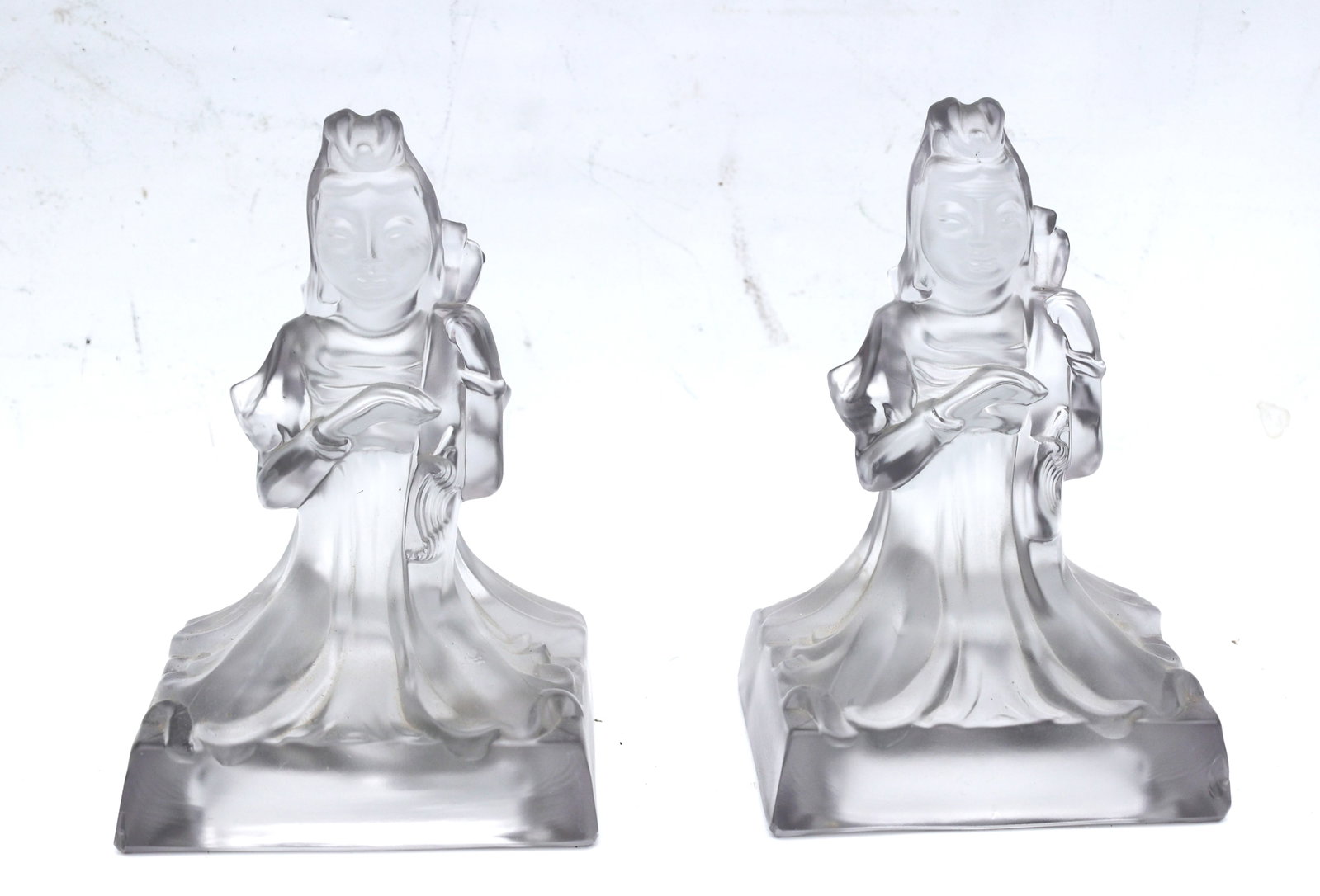 These Imperial Glass Cathay Frosted Glass Bookends clear and frosted Goddess of Compassion (1 of 6)