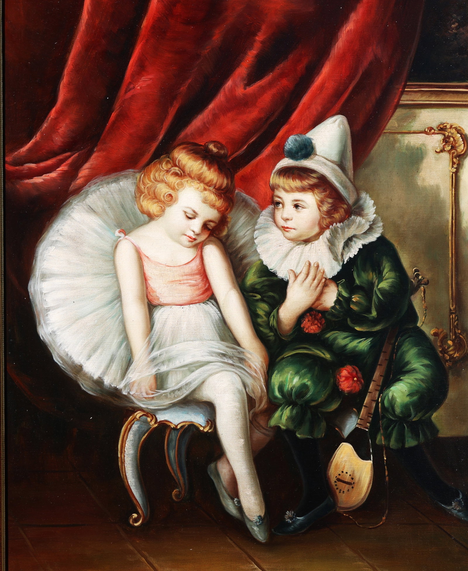 Signed D. Nattier, Oil Painting two children in theatrical costumes; a young girl in a tutu and a bo (1 of 6)