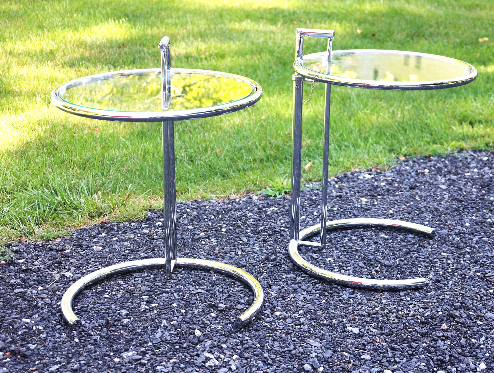 pair of Eileen Gray style polished chrome and glass adjustable side tables (1 of 4)