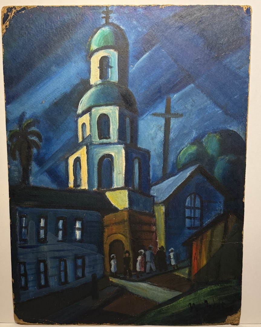 Bror Julius Nordfeldt;Important American Oil Southwestern Church at Night Signed (1 of 5)
