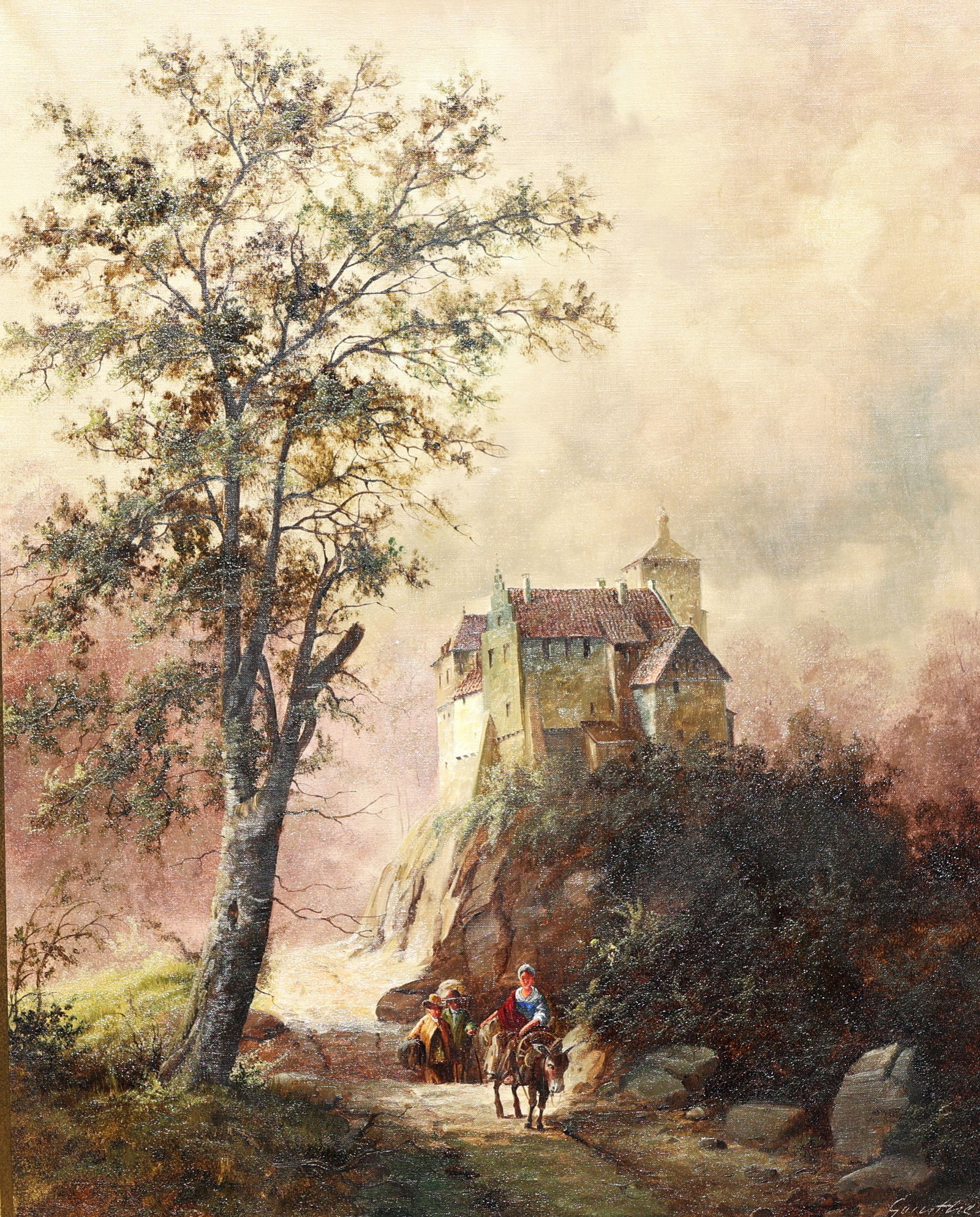 Signed Gunther, scenic view of the historic castle surrounded by a wooded landscape Oil Painting. (1 of 5)