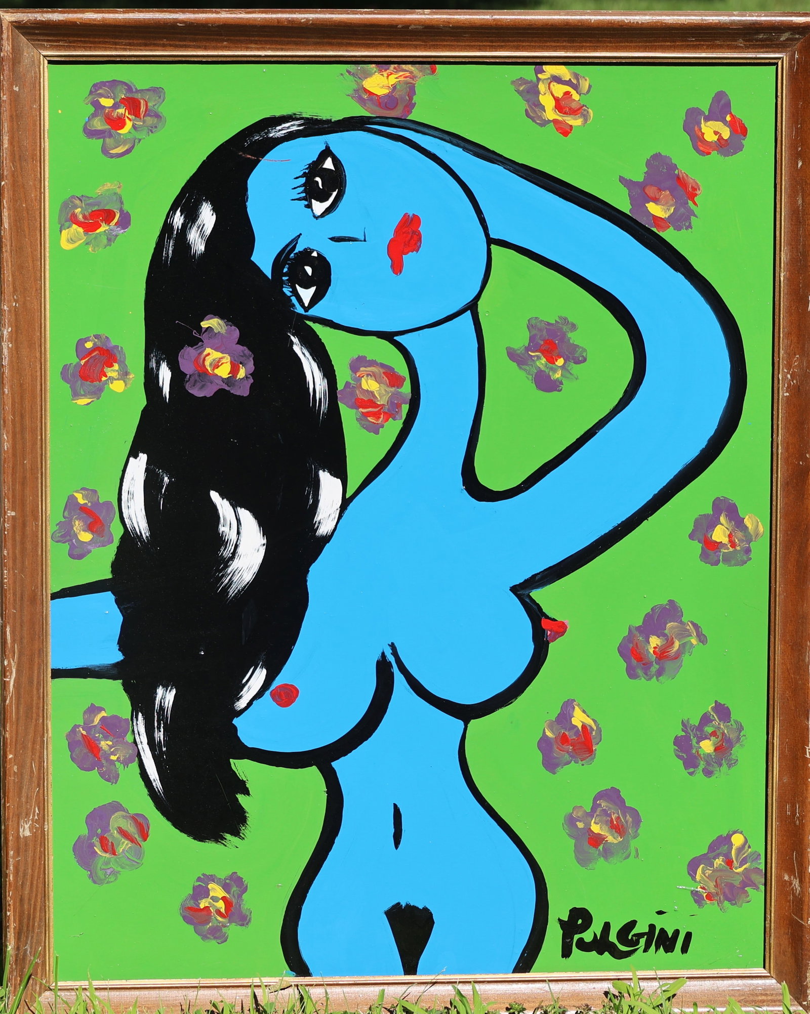 This painting is an oil on board "Blue Woman" by Philadelphia-based artist Thomas Pulgini (1 of 4)